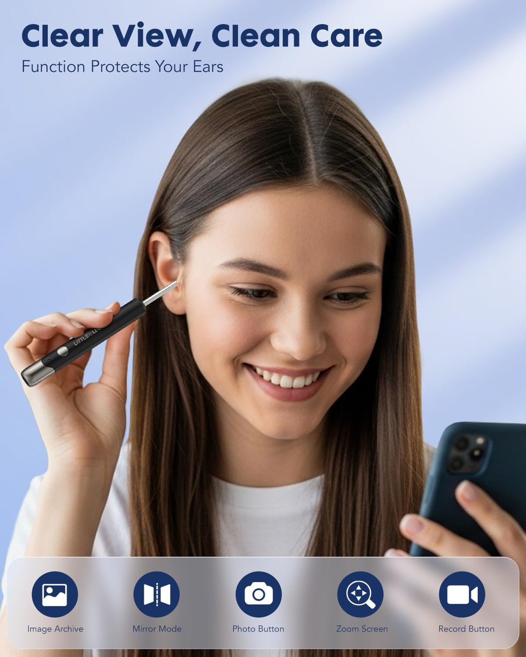 Littlelucky 4-in-1 Ear Canal Cleaner with 1080P HD Lens, 6 LED Lights – Ear, Nose, Throat & Skin Viewing for iOS & Android