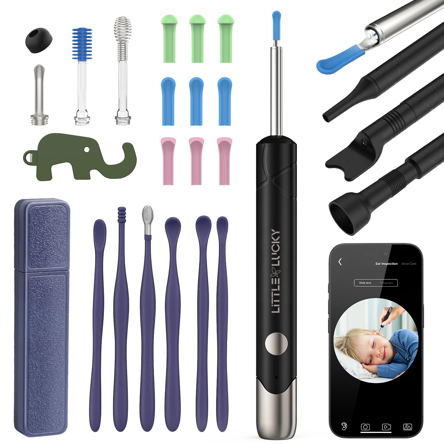 Littlelucky 4-in-1 Ear Canal Cleaner with 1080P HD Lens, 6 LED Lights – Ear, Nose, Throat & Skin Viewing for iOS & Android