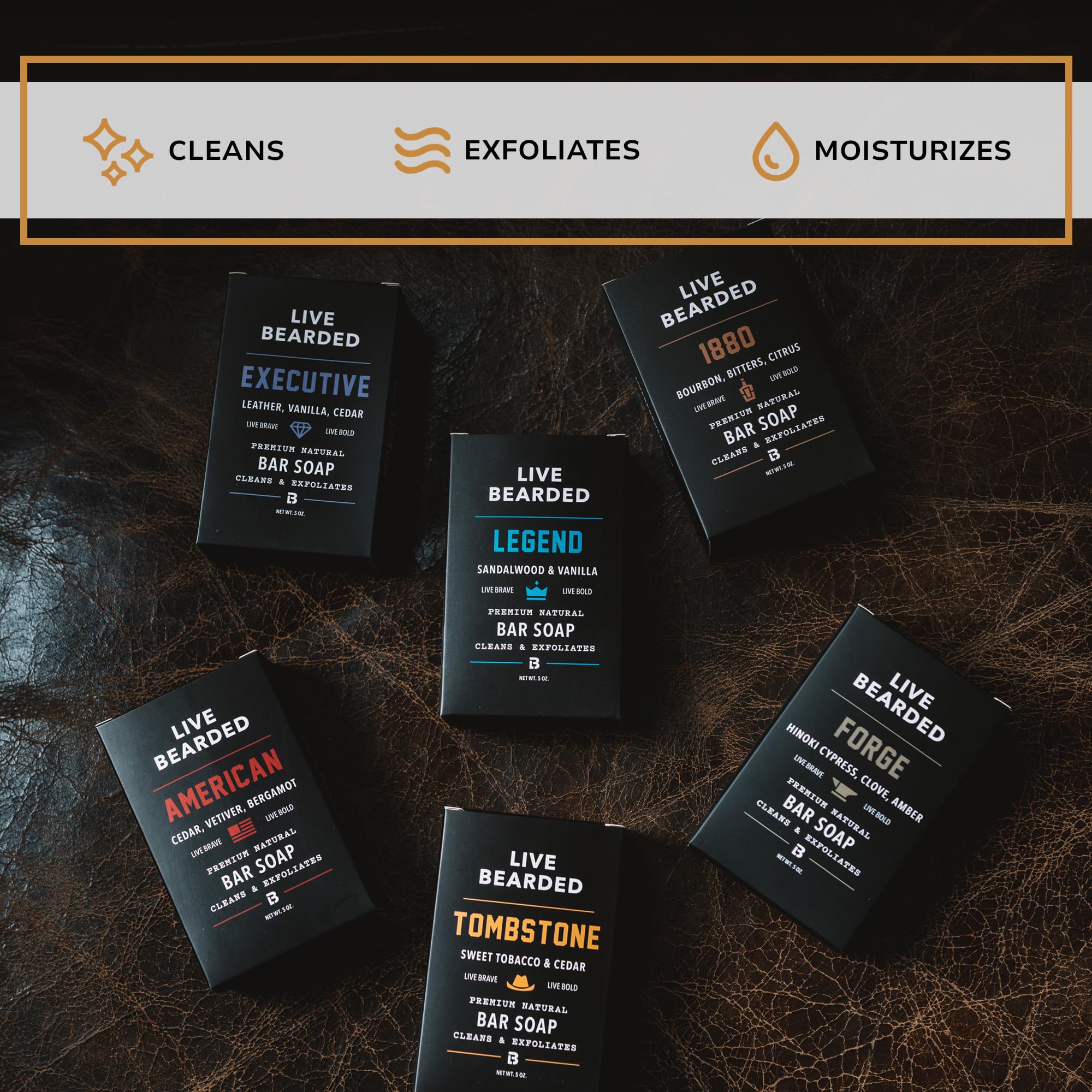 Live Bearded All-Natural Bar Soap for Men – Tombstone Scent, 3-Pack (5 oz) – Exfoliate & Moisturize | Made in USA
