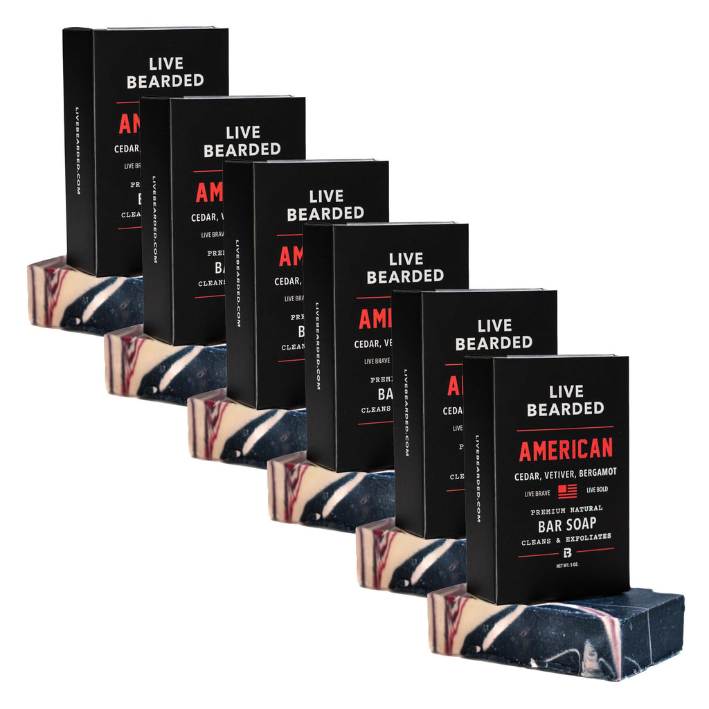 Live Bearded All-Natural Bar Soap for Men – Cedar Vetiver Bergamot, Exfoliate & Moisturize, 6-Pack