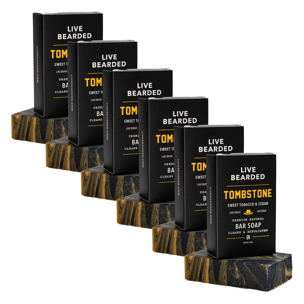 Live Bearded All-Natural Bar Soap for Men - Tombstone Scent, Charcoal & Pumice, 6 x 5 oz, USA Made
