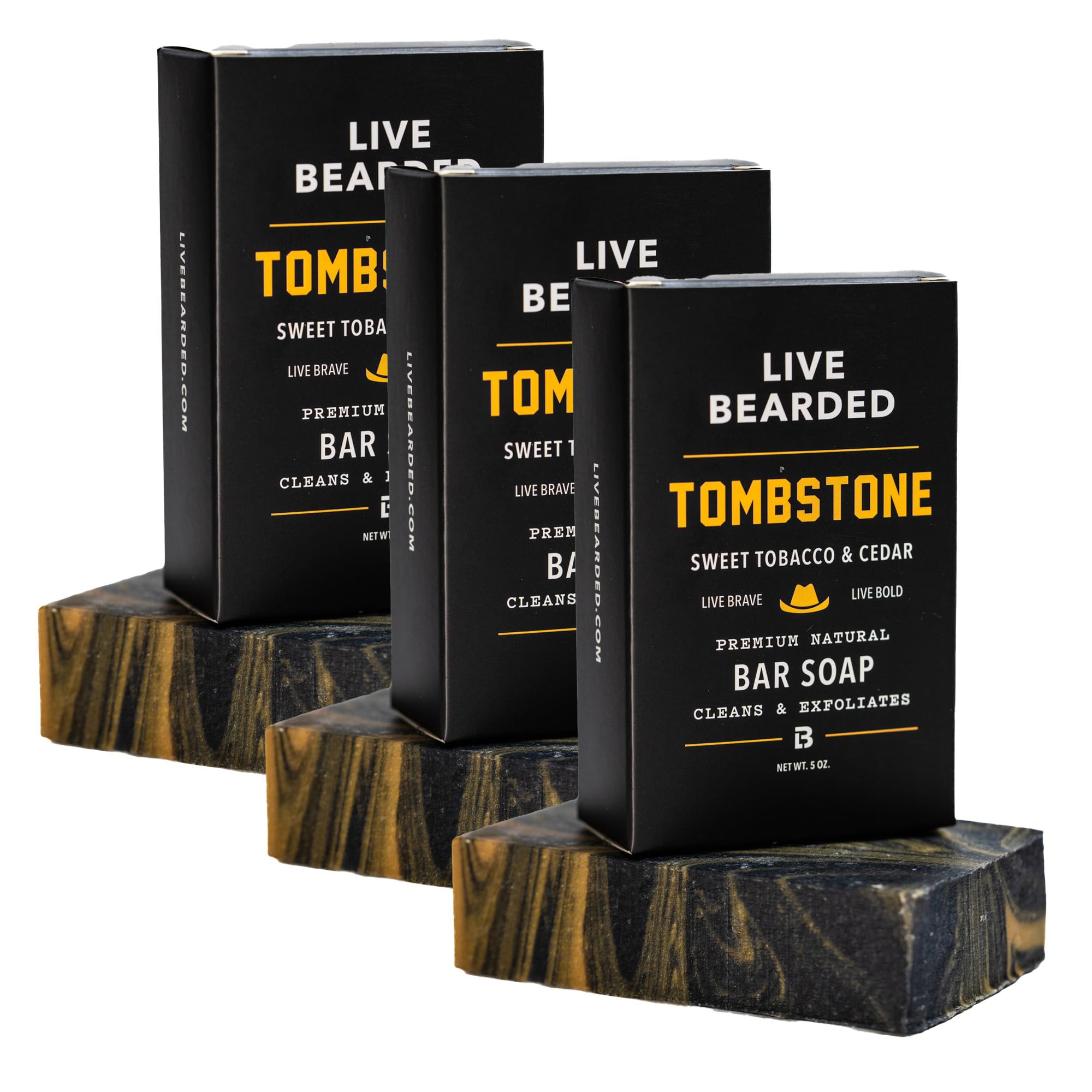 Live Bearded All-Natural Bar Soap for Men – Tombstone Scent, 3-Pack (5 oz) – Exfoliate & Moisturize | Made in USA