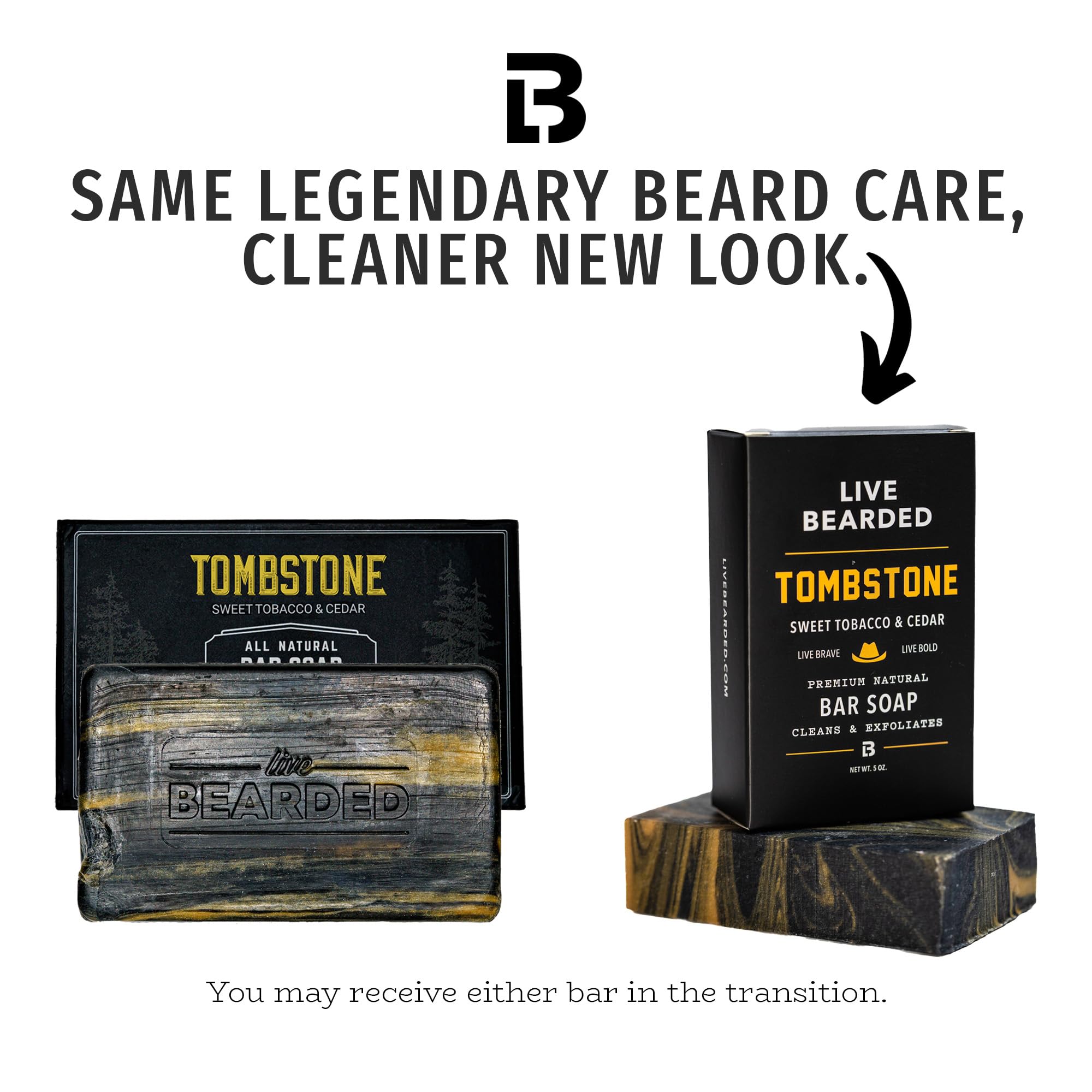 Live Bearded All-Natural Bar Soap for Men - Tombstone Scent, Charcoal & Pumice, 6 x 5 oz, USA Made