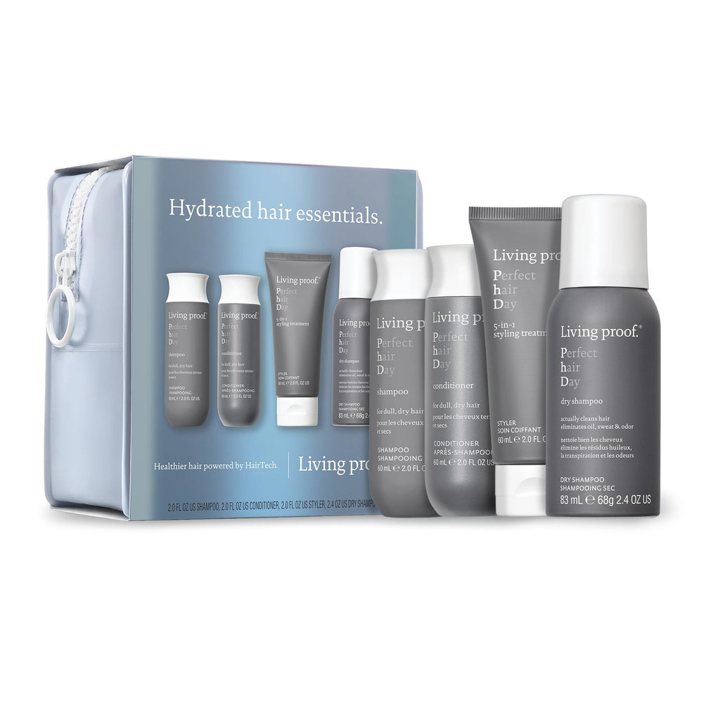 Living Proof Hydrated Hair Essentials Kit | Travel-Size Shampoo, Conditioner, 5-in-1 Styling & Dry Shampoo
