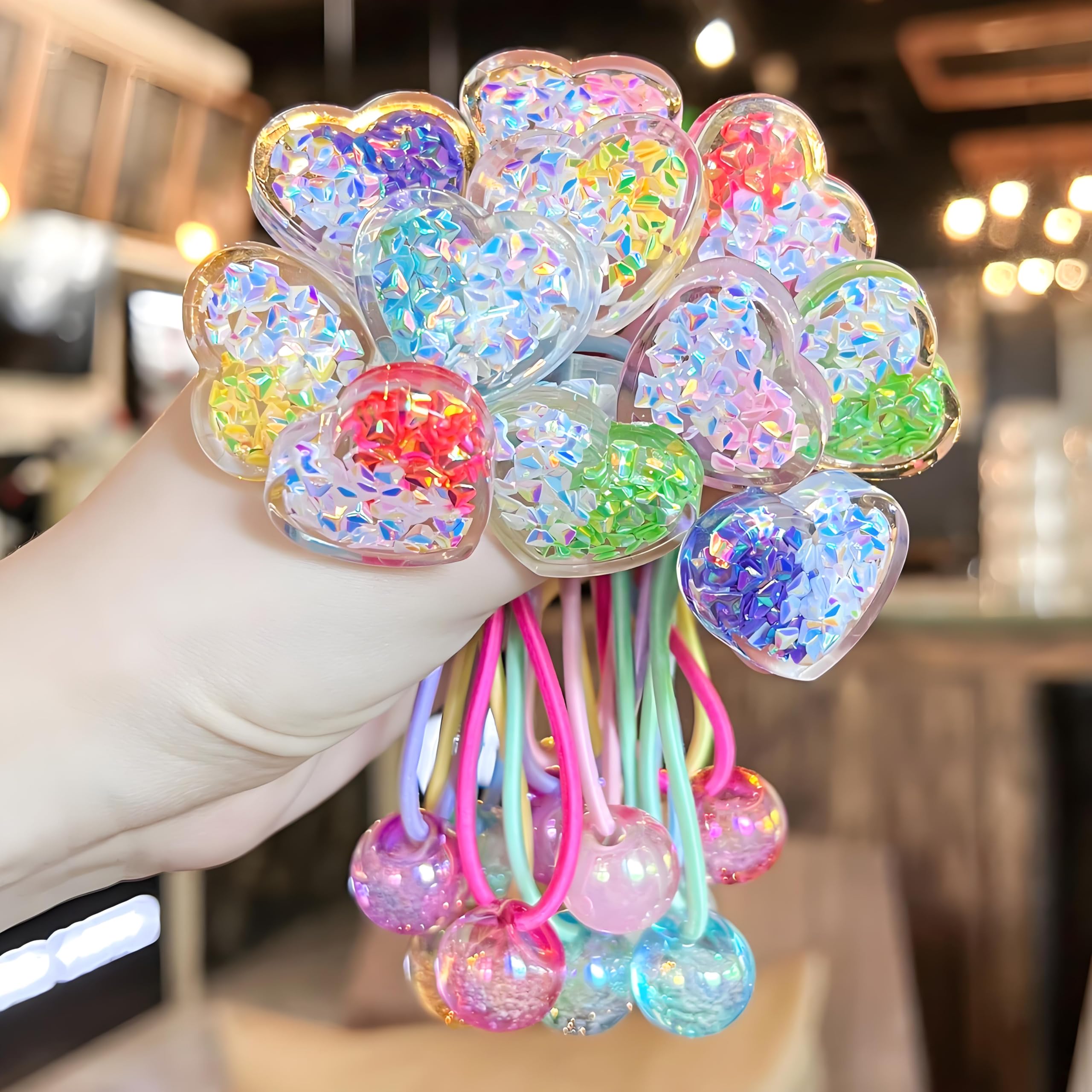 LIYAZHIL 12pcs Ball Charm Hair Ties for Little Girls – Colored Camellia Bead Ponytail Holders