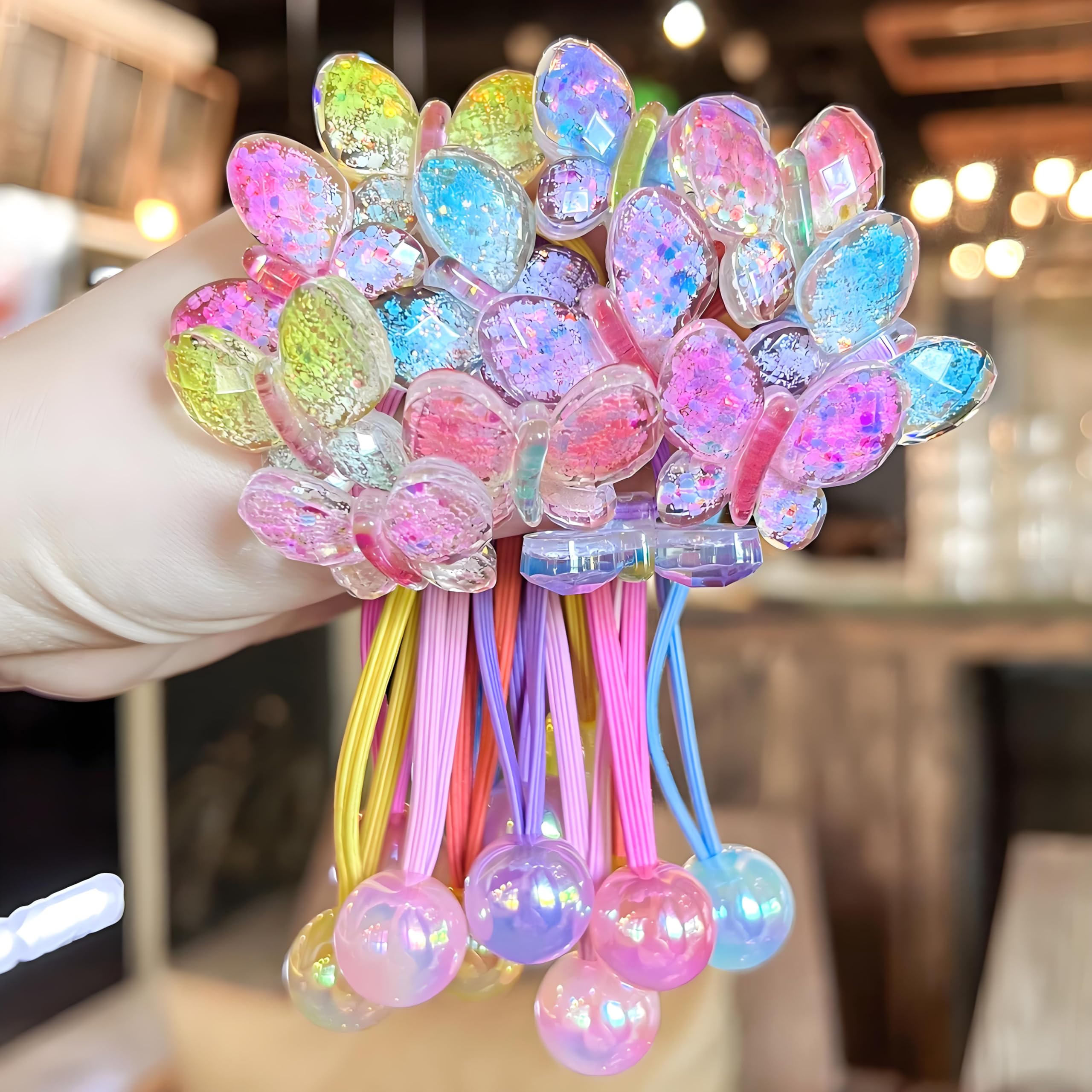 LIYAZHIL 12Pcs Ball Charm Hair Ties for Girls – Colorful Camellia Bead Ponytail Holders