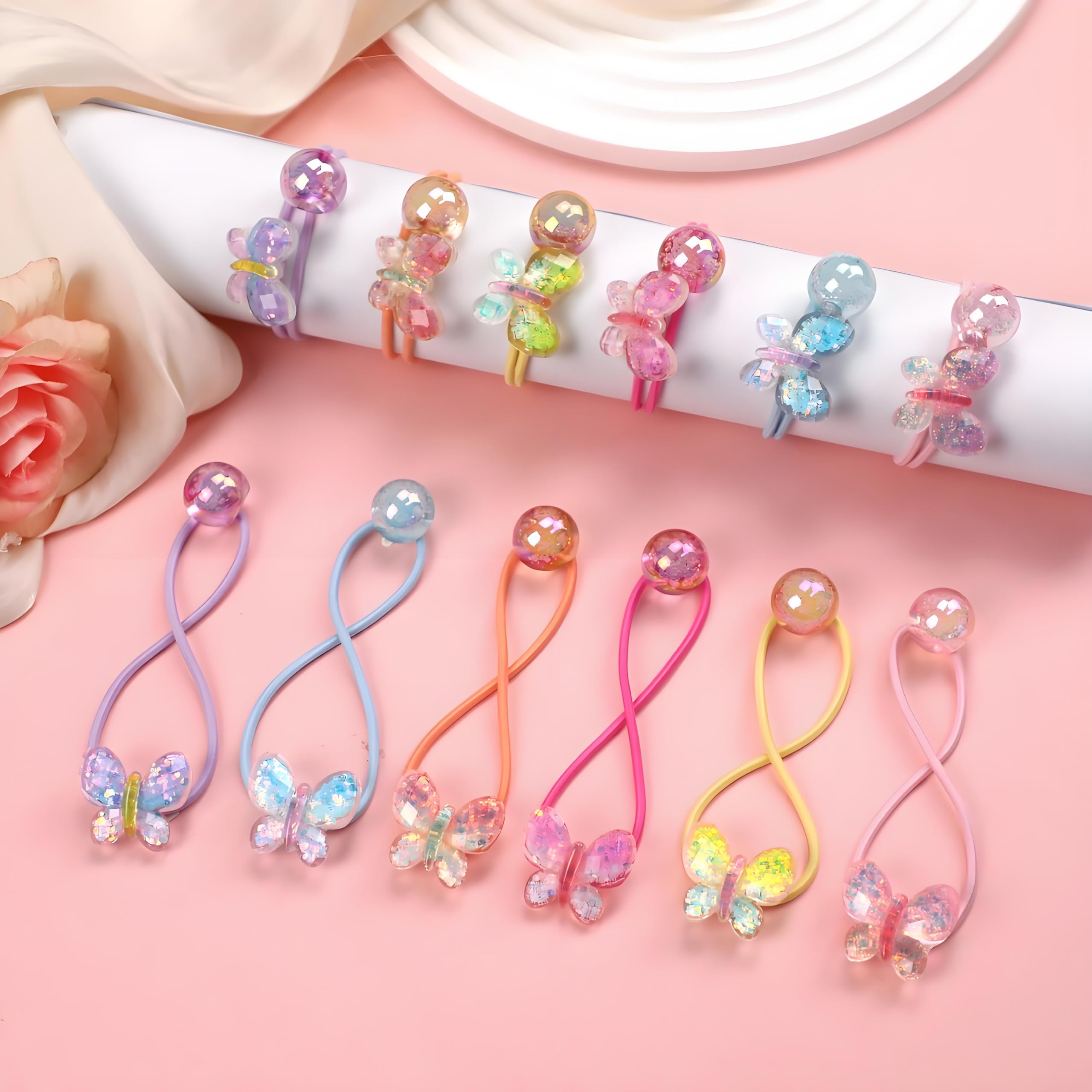LIYAZHIL 12Pcs Ball Charm Hair Ties for Girls – Colorful Camellia Bead Ponytail Holders