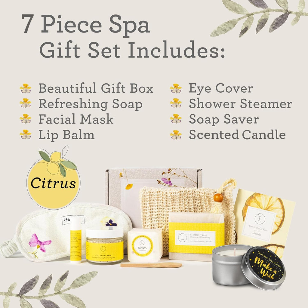 Lizush Luxury Citrus Spa Gift Set – 7-Piece Handmade Gift Box for Women (USA)