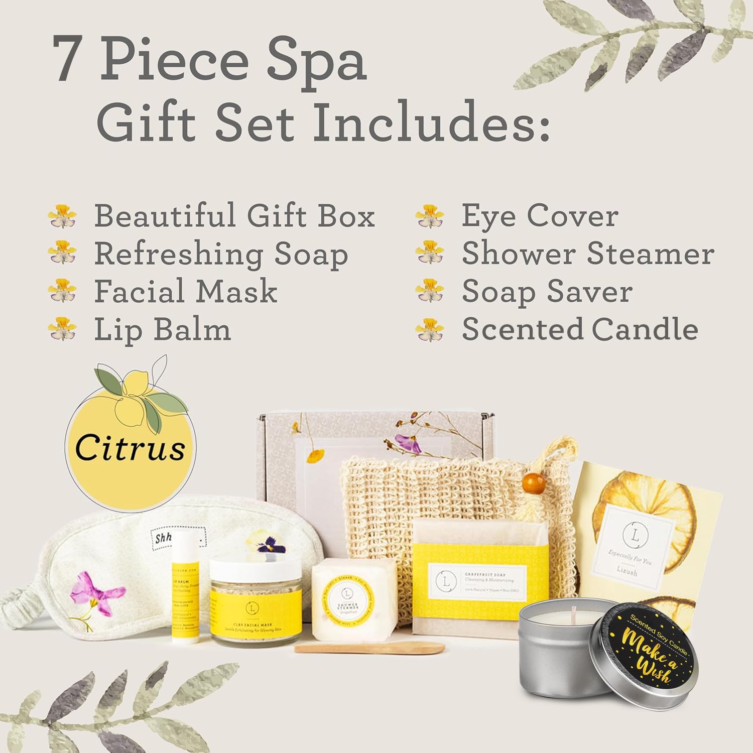 Lizush Luxury Citrus Spa Gift Set – 7-Piece Handmade Gift Box for Women (USA)