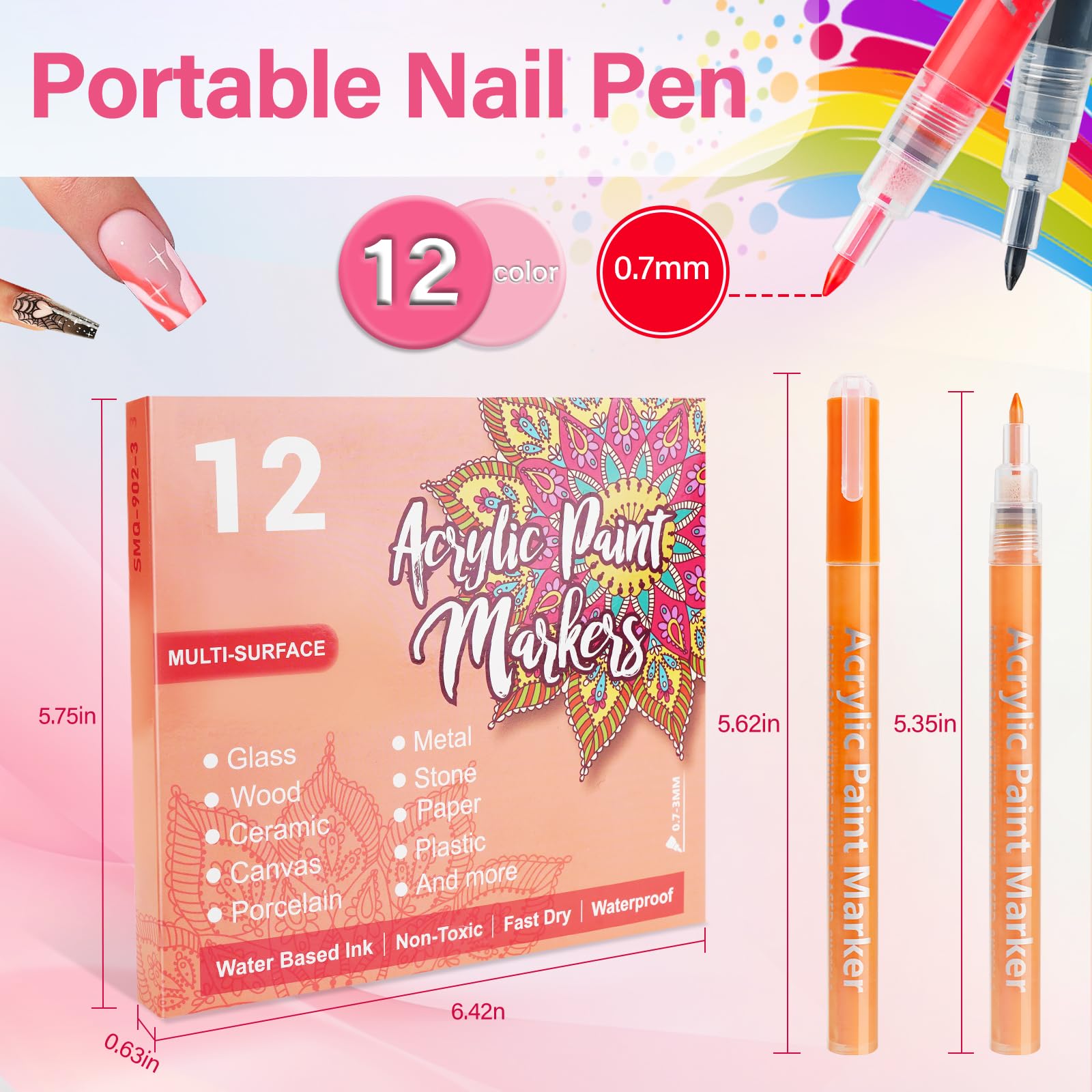 LKE 12 Colors Nail Art Pens Set – Quick-Dry Nail Design Markers for DIY Manicures