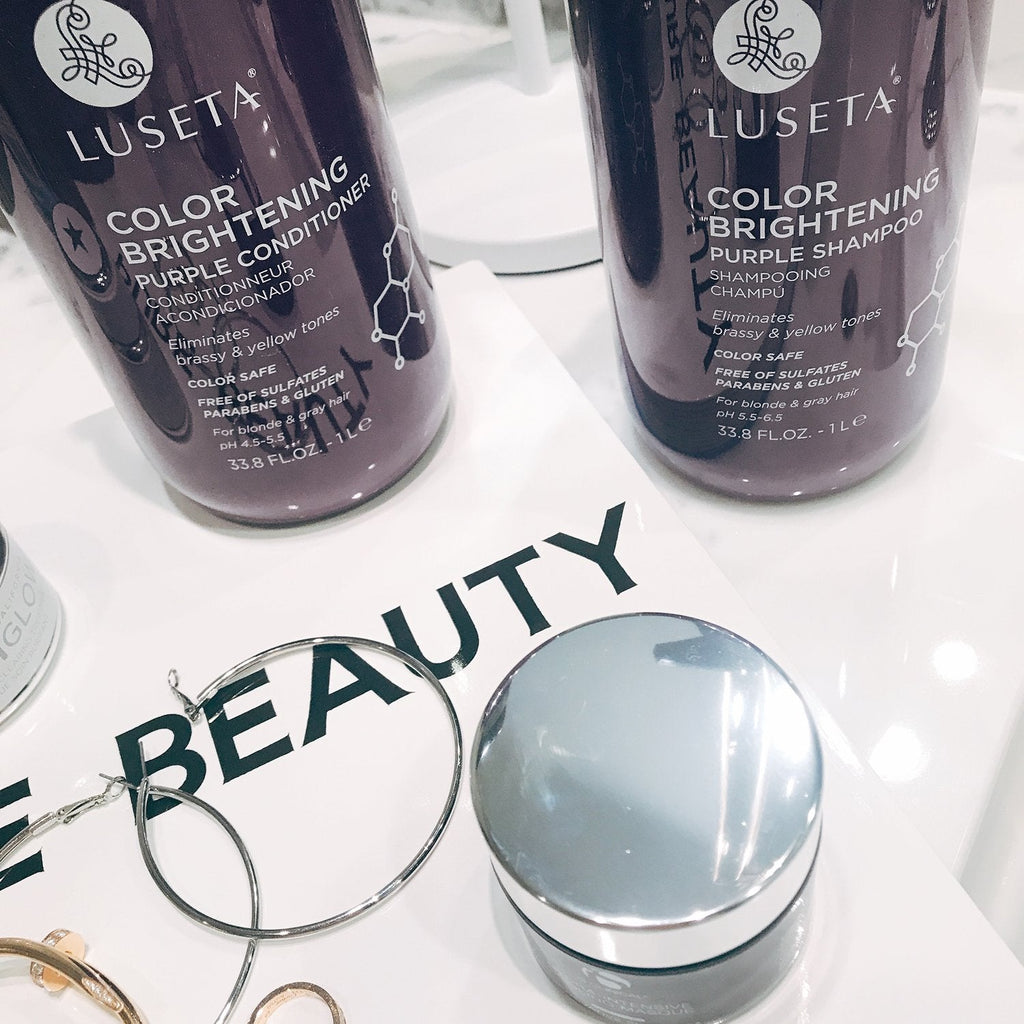 L LUSETA Color Brightening Purple Shampoo & Conditioner Set for Blonde & Gray Hair – Coconut Oil Nourishment | 2x33.8oz
