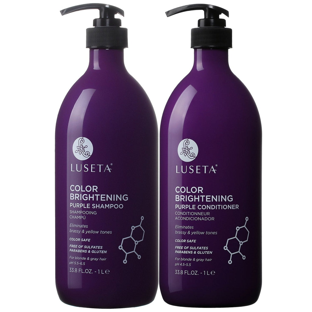 L LUSETA Color Brightening Purple Shampoo & Conditioner Set for Blonde & Gray Hair – Coconut Oil Nourishment | 2x33.8oz