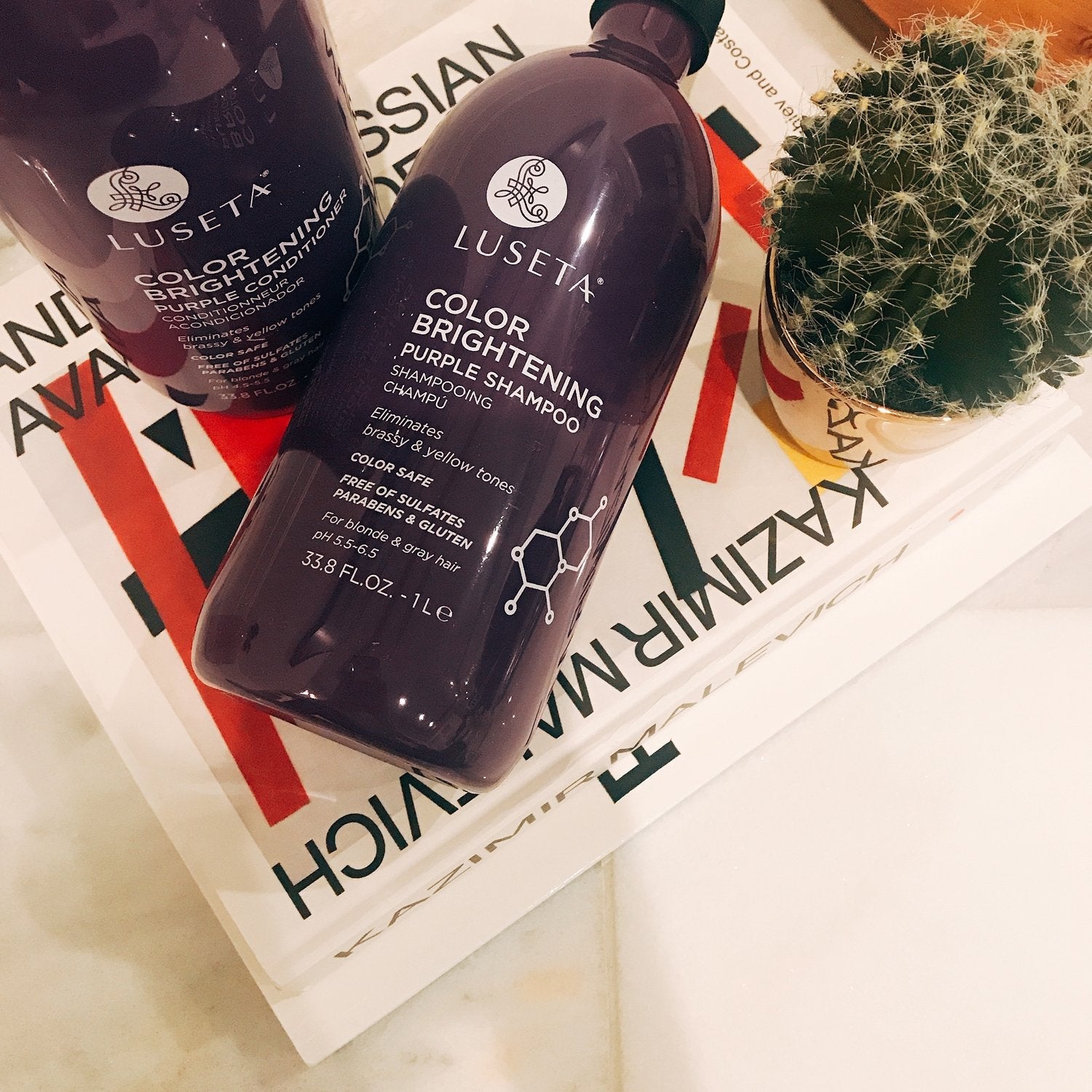 L LUSETA Color Brightening Purple Shampoo & Conditioner Set for Blonde & Gray Hair – Coconut Oil Nourishment | 2x33.8oz
