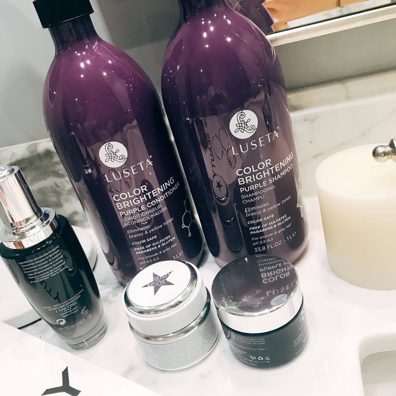 L LUSETA Color Brightening Purple Shampoo & Conditioner Set for Blonde & Gray Hair – Coconut Oil Nourishment | 2x33.8oz