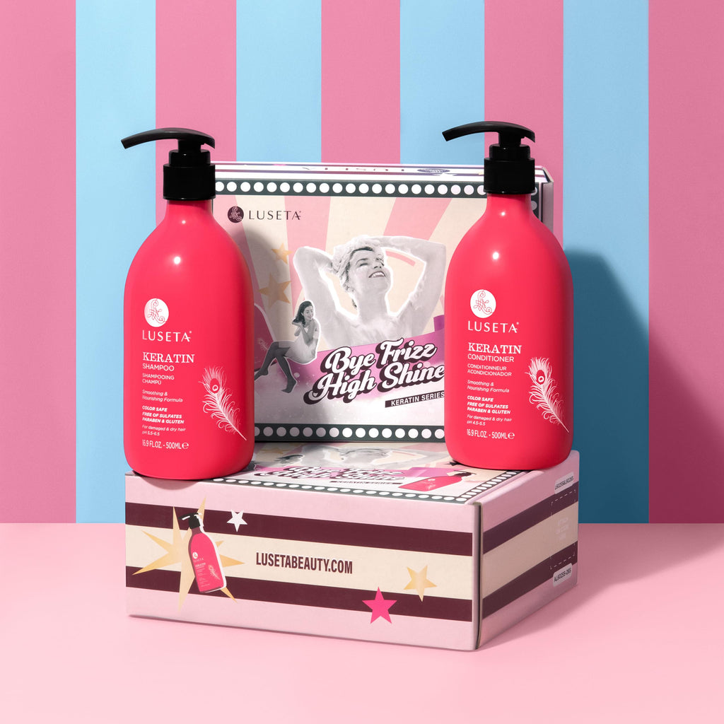 L LUSETA Keratin Shampoo Set – Color-Treated Hair Care with Keratin & Argan Oil (2x16.9 oz + 2x1.01 oz)
