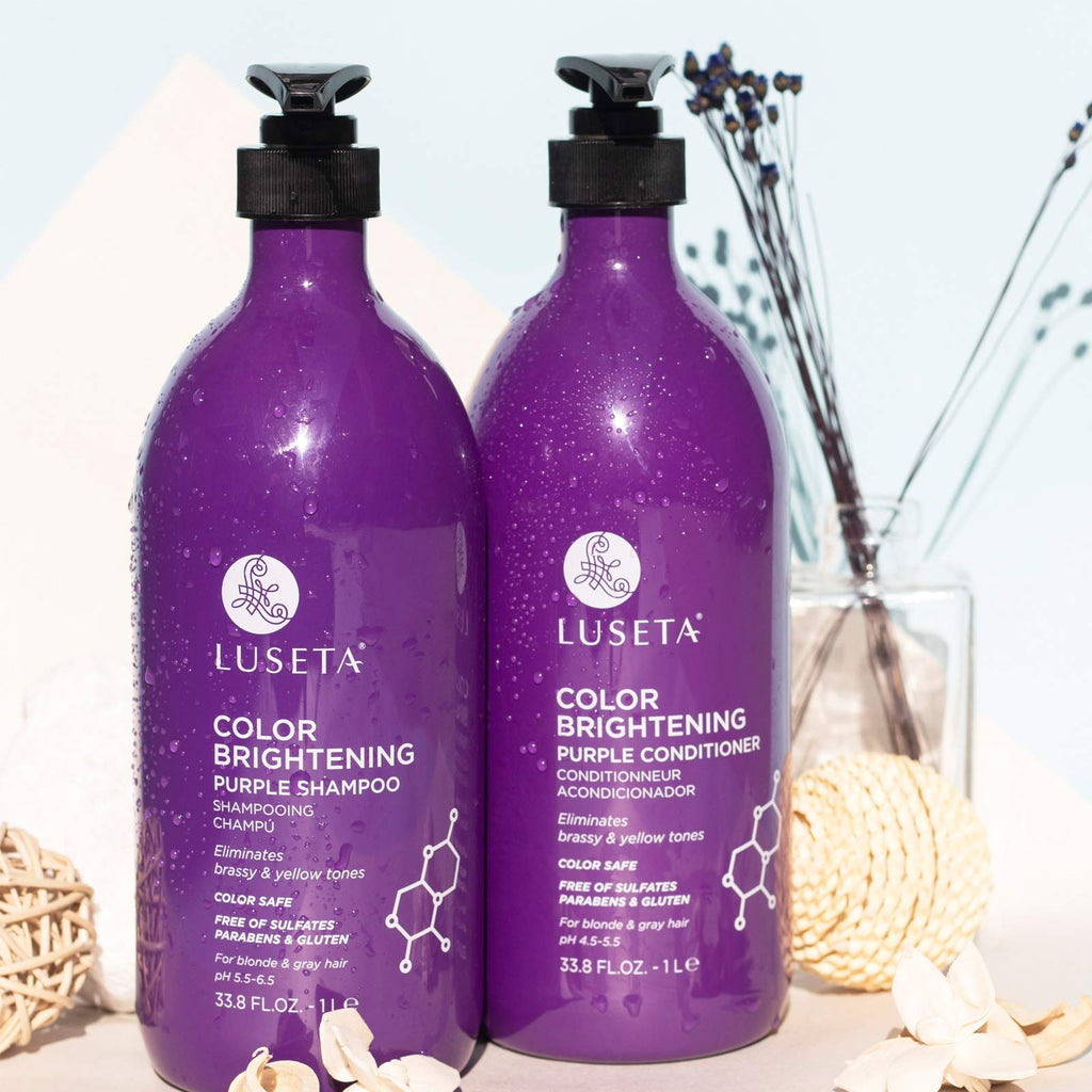 L LUSETA Color Brightening Purple Shampoo & Conditioner Set for Blonde & Gray Hair – Coconut Oil Nourishment | 2x33.8oz