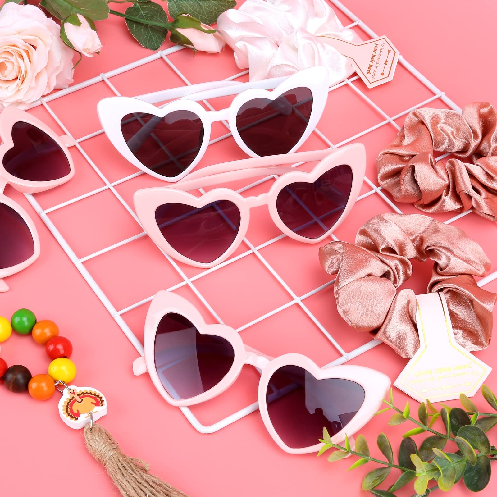 Loanzeg Bridesmaid Gift Set – Scrunchies, Hair Clips & Heart Sunglasses for Weddings & Bachelorette Parties