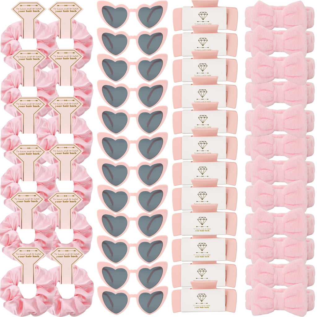 Loanzeg Bridesmaid Scrunchies & Hair Clips Set – 12-Piece Bridal Party Gifts (Pink)