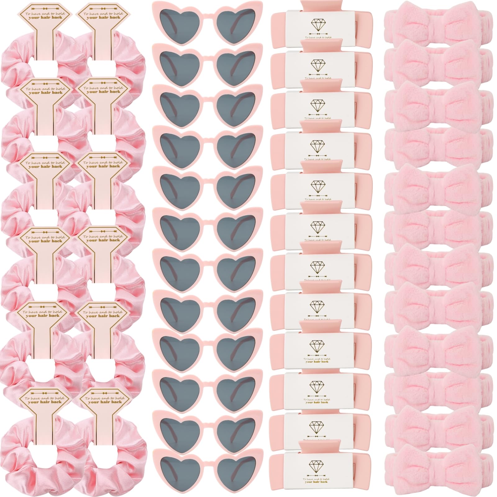 Loanzeg Bridesmaid Scrunchies & Hair Clips Set – 12-Piece Bridal Party Gifts (Pink)