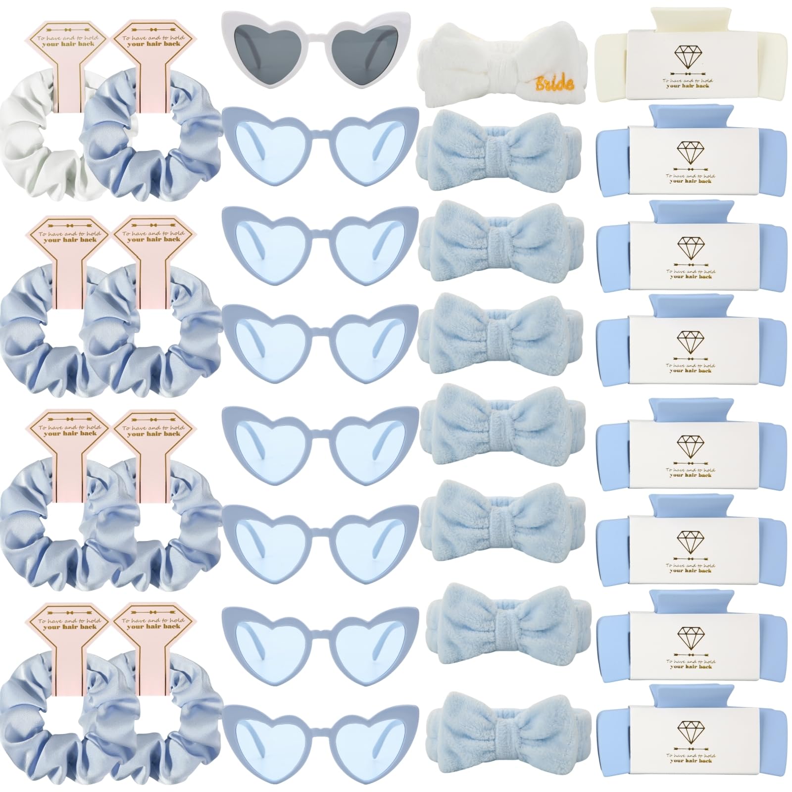 Loanzeg Bridesmaid Gift Set – Scrunchies, Hair Clips & Heart Sunglasses for Weddings & Bachelorette Parties