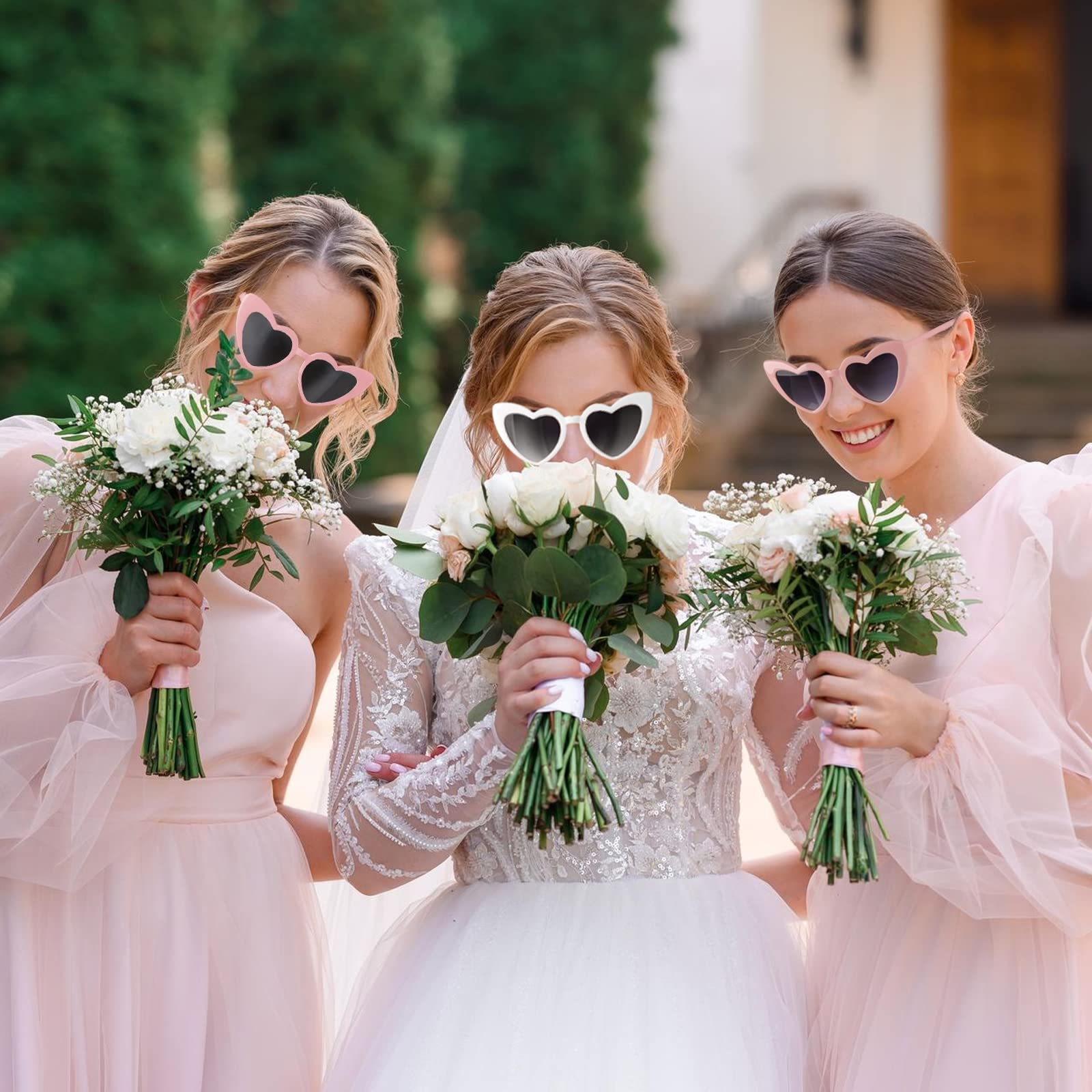 Loanzeg Bridesmaid Gift Set – Scrunchies, Hair Clips & Heart Sunglasses for Weddings & Bachelorette Parties