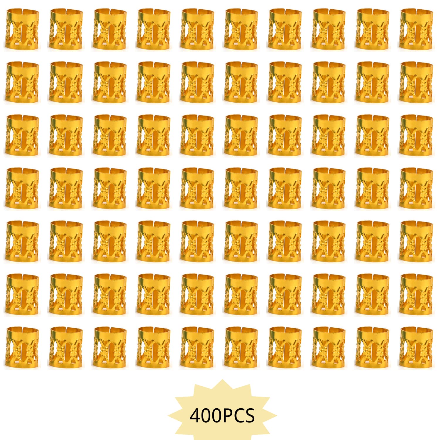 Loceast 400PCS Gold Hair Cuffs & Dreadlock Beads for Braids – Aluminum, Adjustable, Box Braids (Golden)