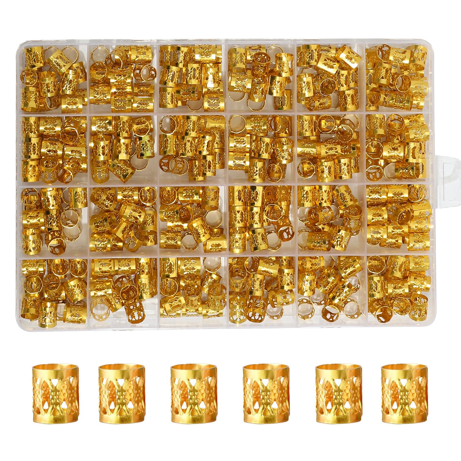Loceast 400PCS Gold Hair Cuffs & Dreadlock Beads for Braids – Aluminum, Adjustable, Box Braids (Golden)