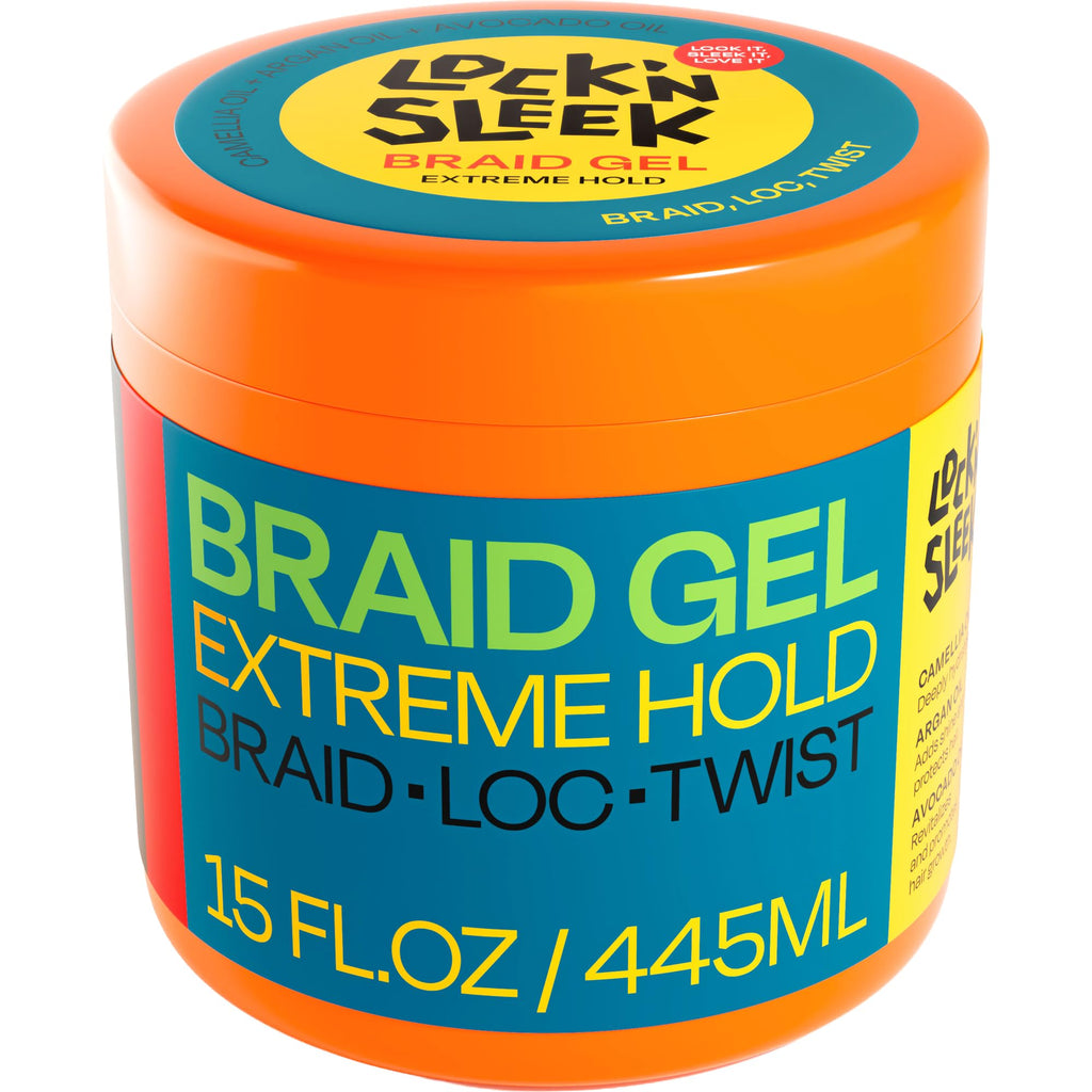 LOCK'N SLEEK Braid Gel (15 oz) - Extreme Hold, Flake-Free, High Shine Edge Control