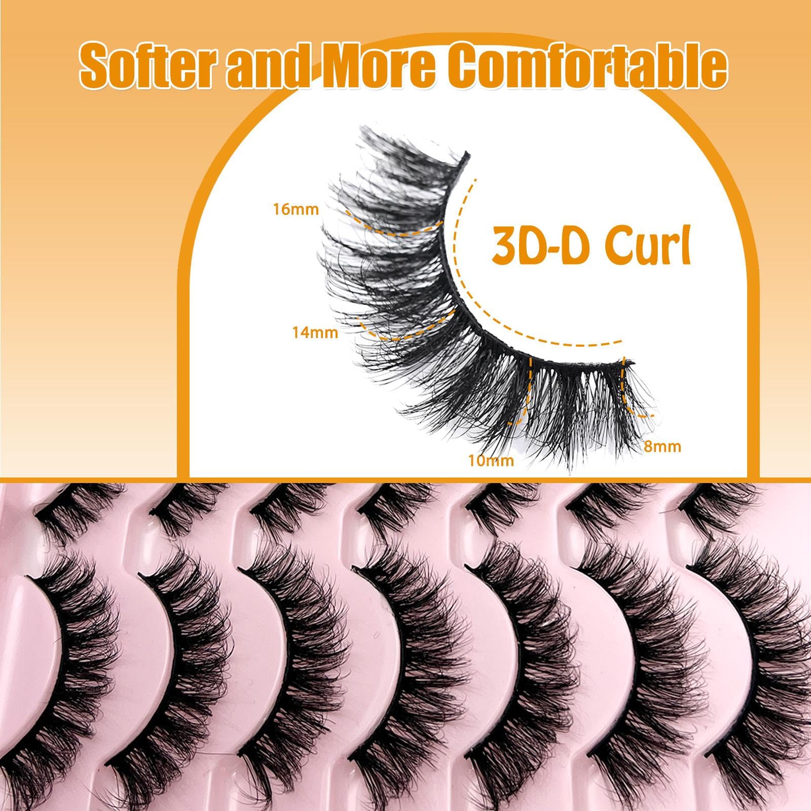loladook False Lashes – Natural Look Wispy Short 16mm D-Curl, 14 Pairs