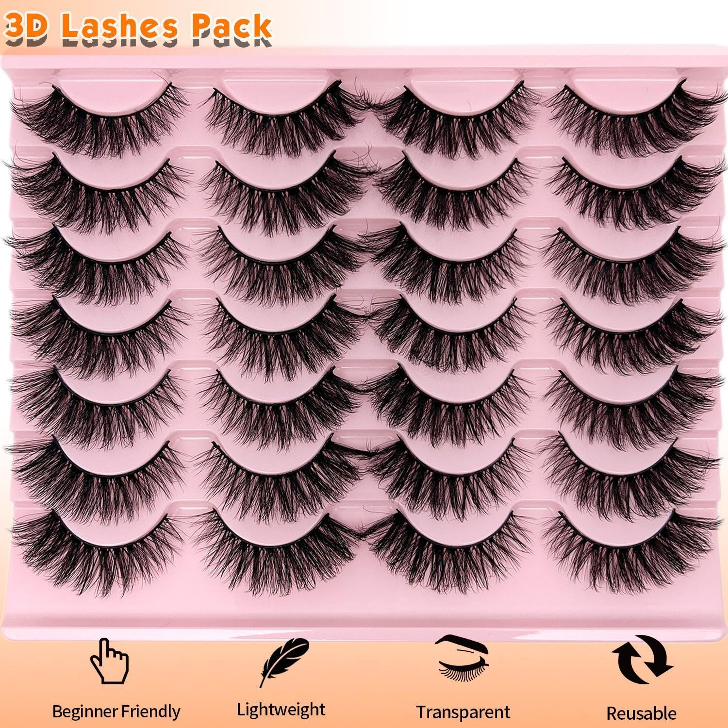 loladook Cat Eye Lashes Fluffy Wispy 3-18mm | Faux Mink, C Curl, 14 Pairs