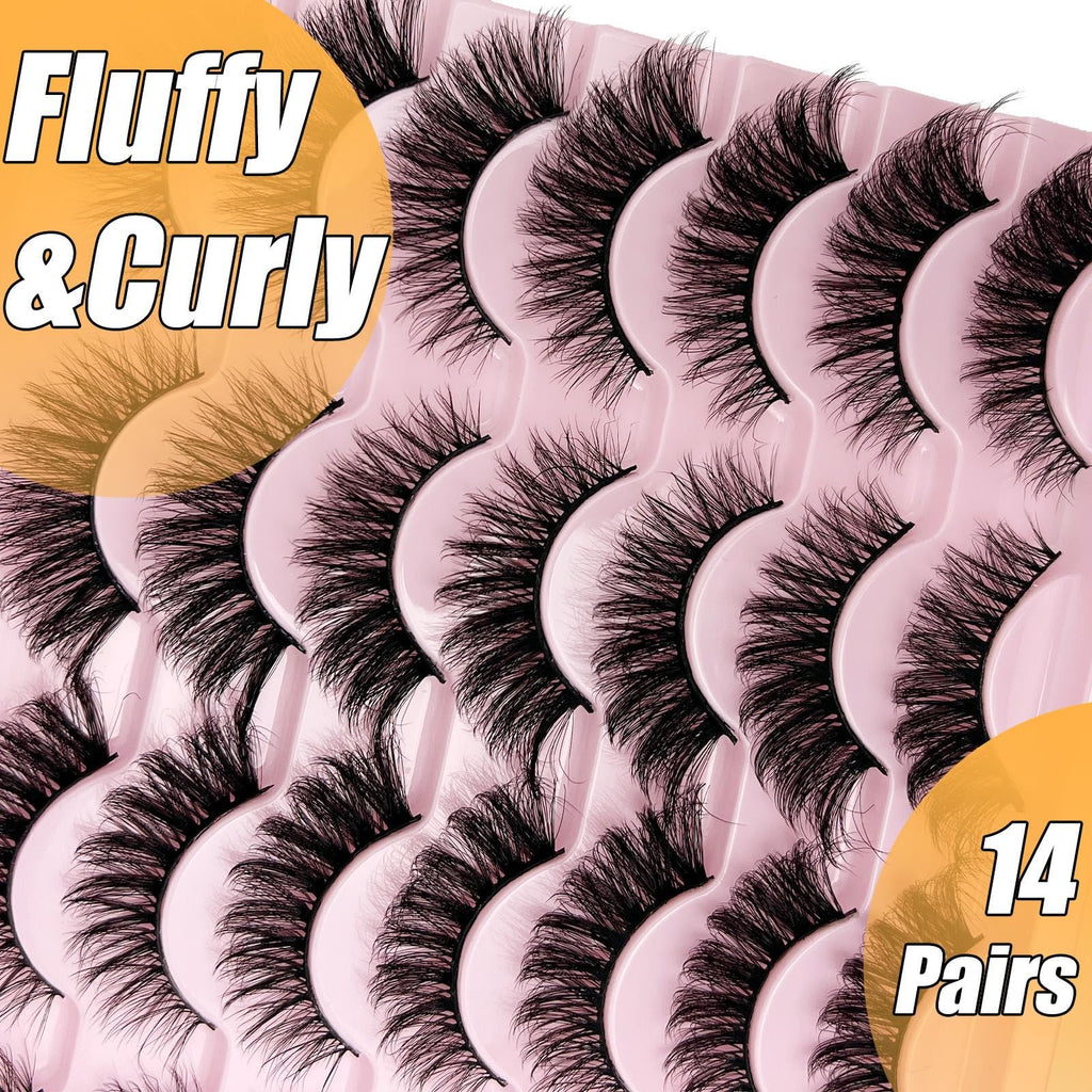 loladook Cat Eye Lashes Fluffy Wispy 3-18mm | Faux Mink, C Curl, 14 Pairs