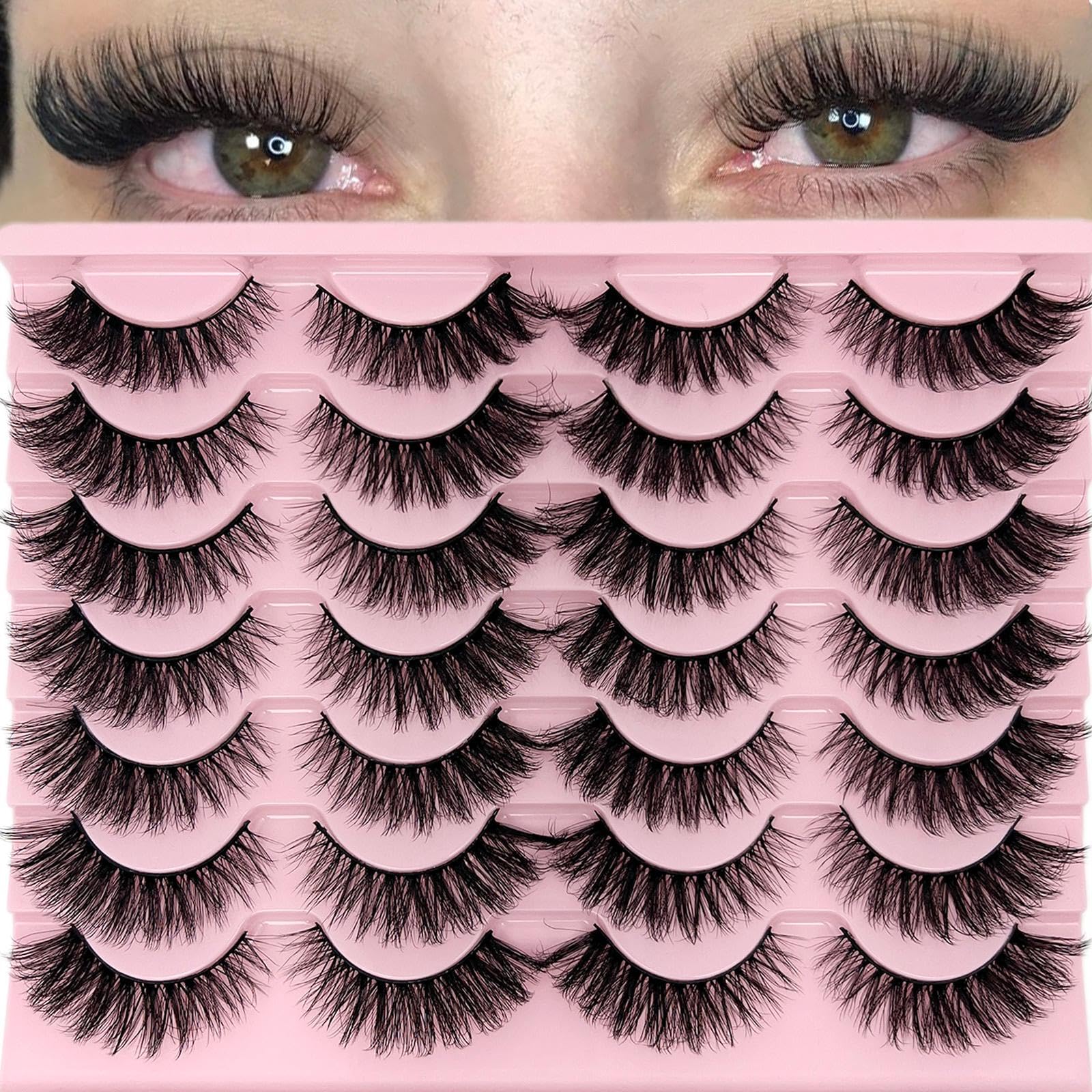 loladook Cat Eye Lashes Fluffy Wispy 3-18mm | Faux Mink, C Curl, 14 Pairs
