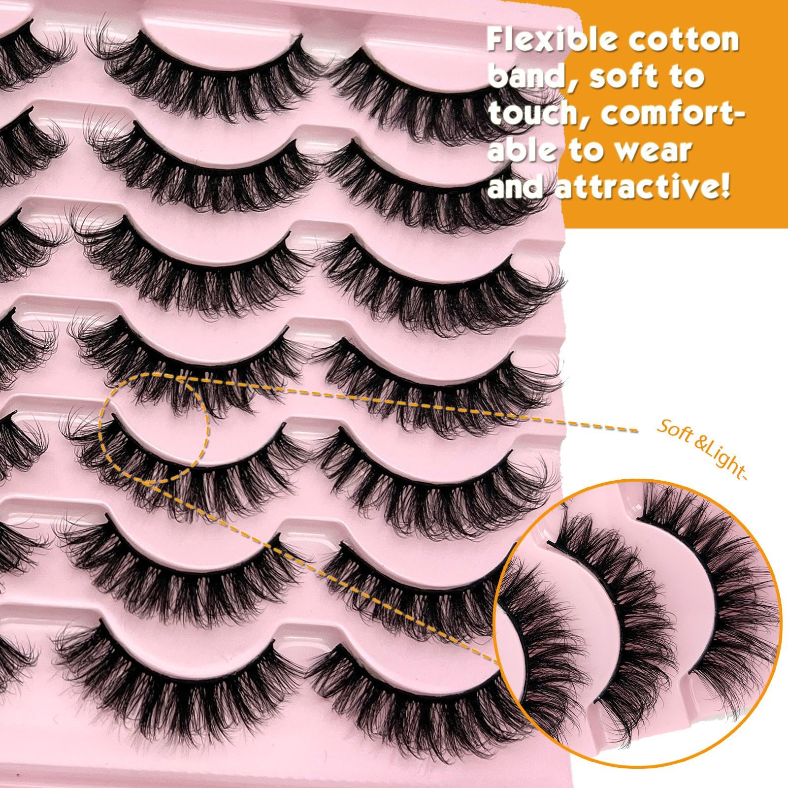 loladook False Lashes – Natural Look Wispy Short 16mm D-Curl, 14 Pairs