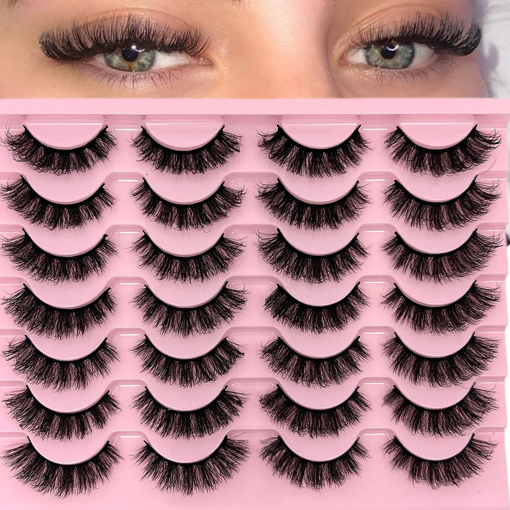 loladook Fake Lashes Natural Look Short Fluffy Lashes – D Curl Cat Eye, 14-Pair Reusable Pack