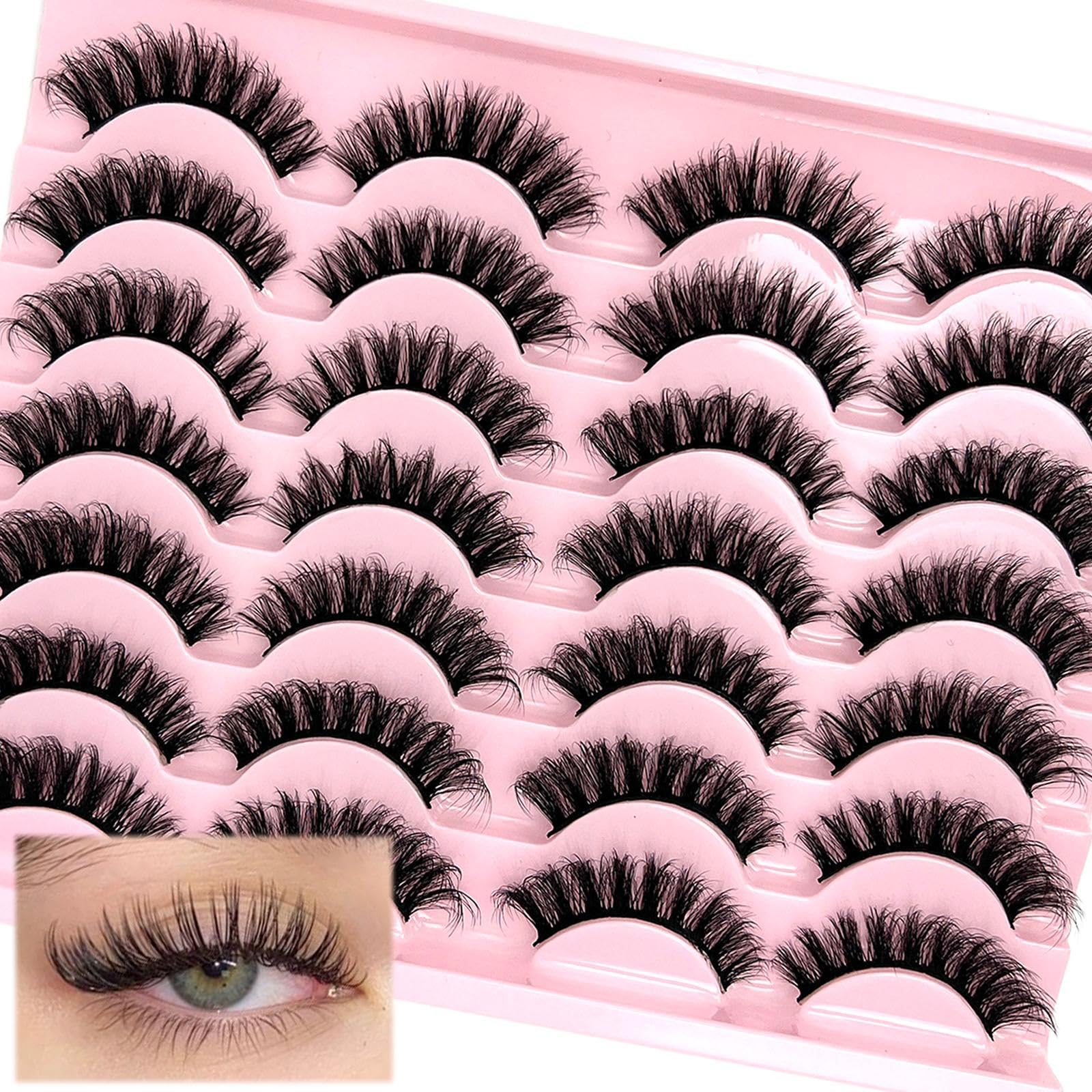 loladook False Lashes – Natural Look Wispy Short 16mm D-Curl, 14 Pairs