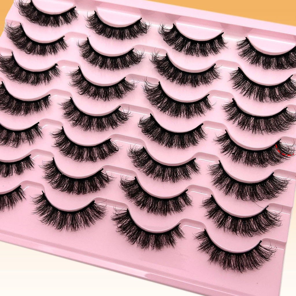 loladook Fake Lashes Natural Look Short Fluffy Lashes – D Curl Cat Eye, 14-Pair Reusable Pack