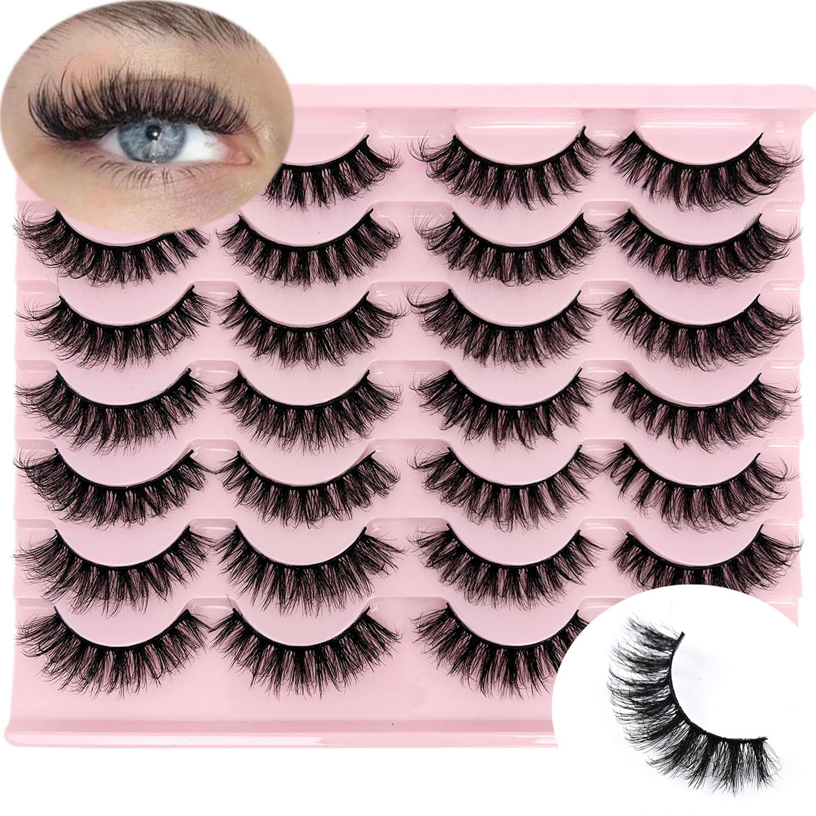 loladook False Lashes – Natural Look Wispy Short 16mm D-Curl, 14 Pairs