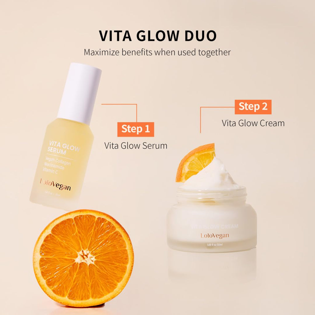 Lolovegan Vita Glow Cream – Brightening & Firming Vegan Face Cream with Snow Mushroom, Vitamin C Complex & Niacinamide
