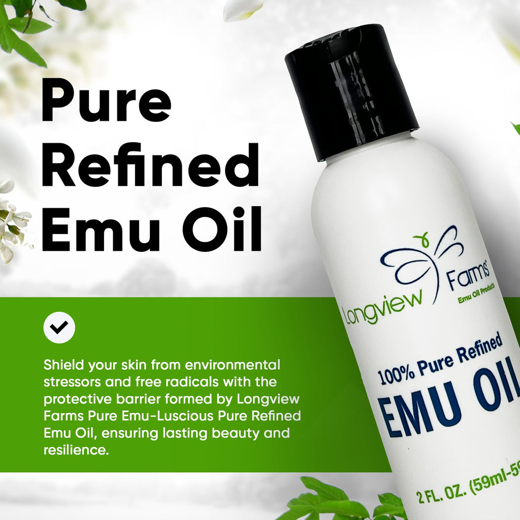 Longview Farms Emu Oil – 100% Pure, Refined Emu Oil for Skin & Hair | 2 Fl. Oz