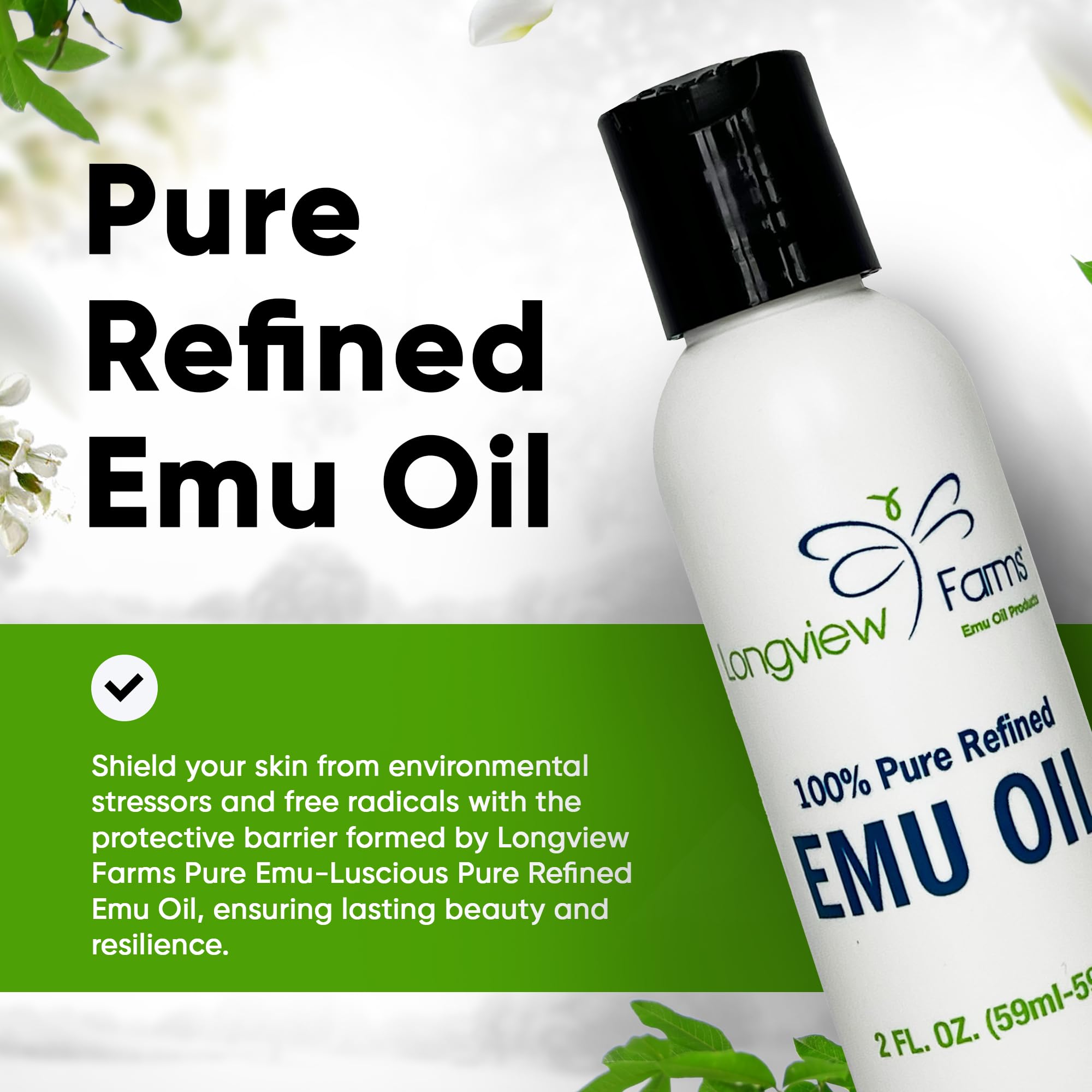 Longview Farms Emu Oil – 100% Pure, Refined Emu Oil for Skin & Hair | 2 Fl. Oz