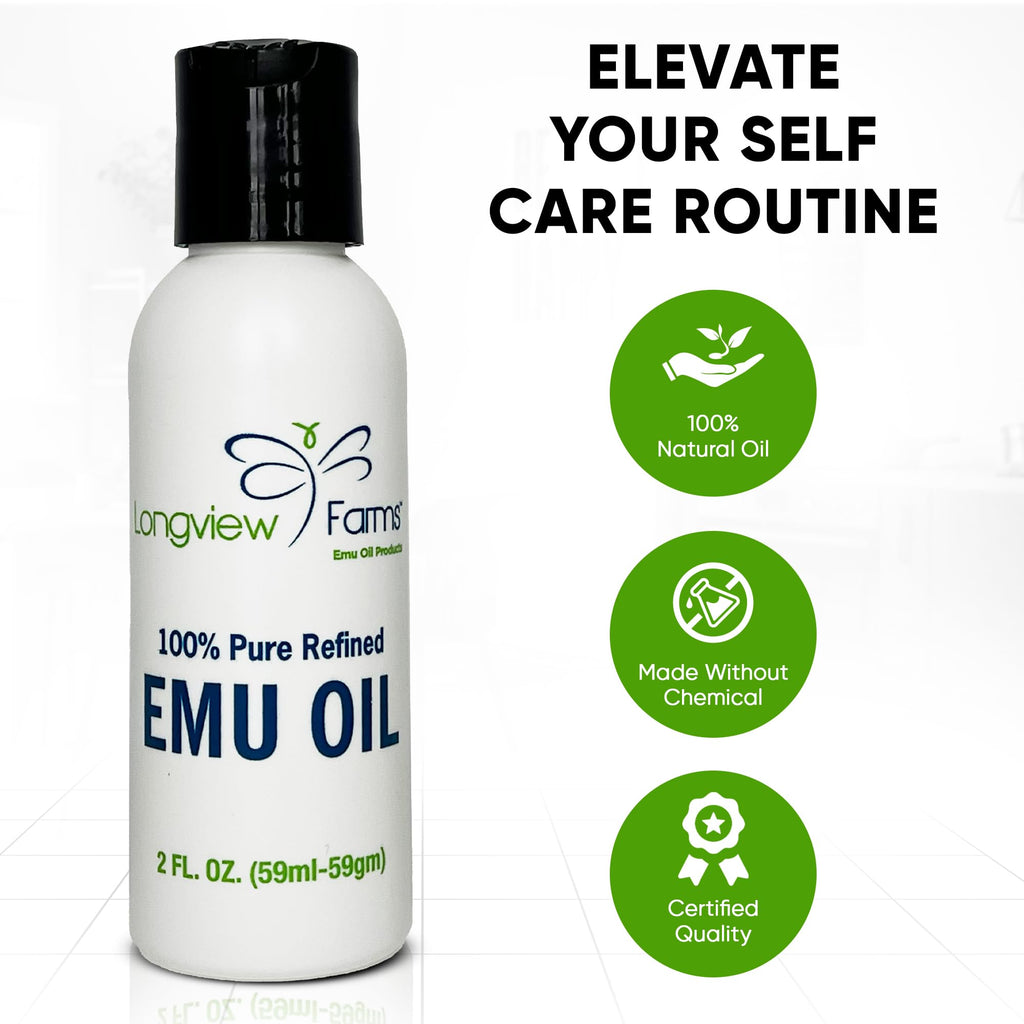 Longview Farms Emu Oil – 100% Pure, Refined Emu Oil for Skin & Hair | 2 Fl. Oz