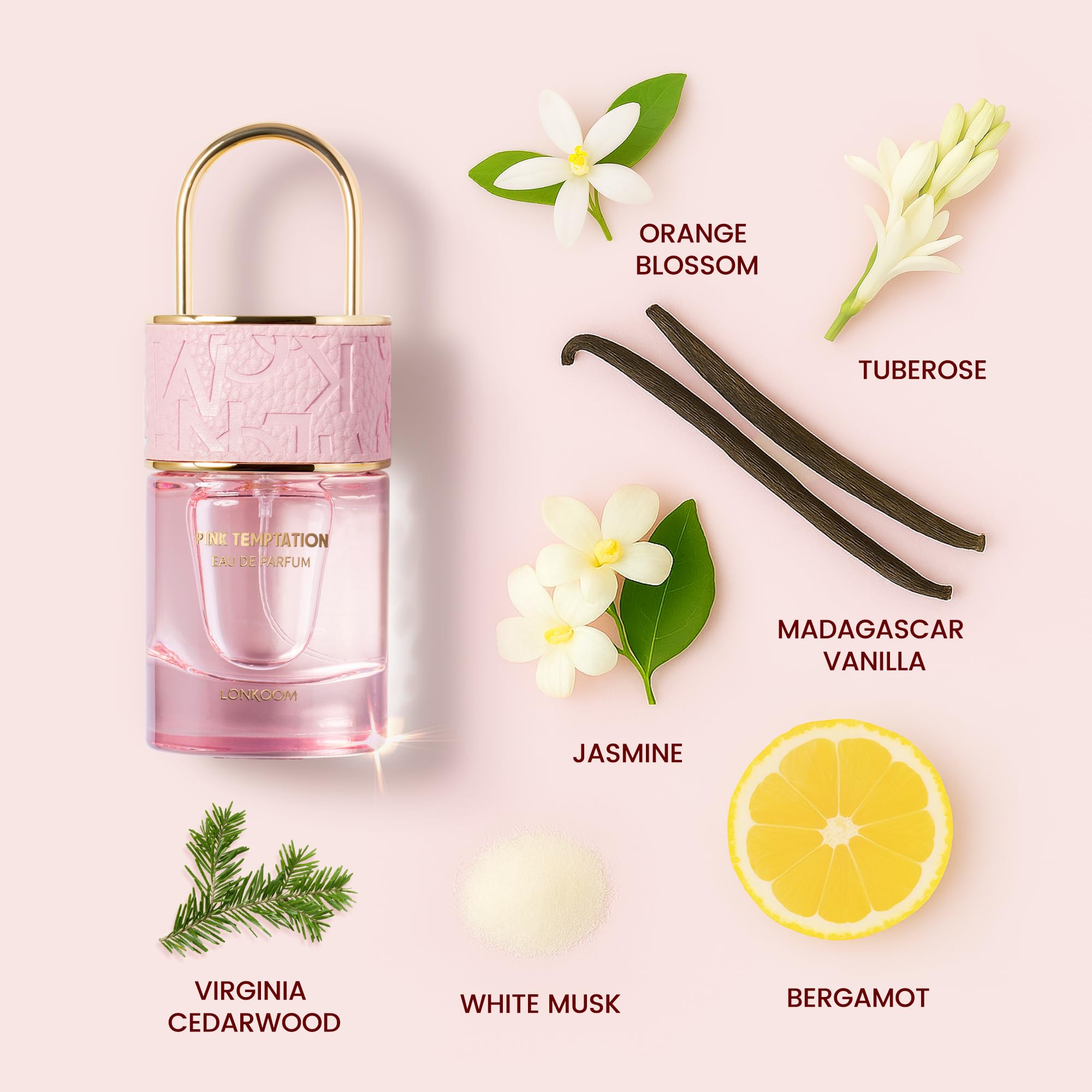 Lonkoom Lock Pink Temptation Eau de Parfum for Women – Floral Woody, 50ml