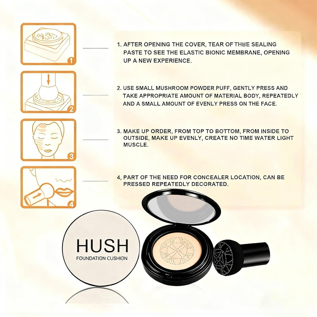 Loobexery Hush Foundation for Mature Skin — Warm Tone Hydrating Cushion CC/BB with Full Coverage