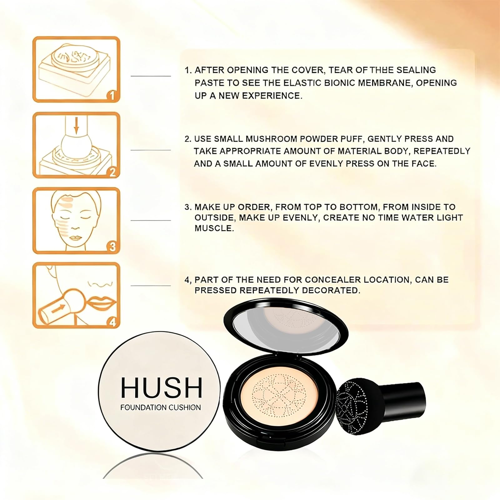 Loobexery Hush Foundation for Mature Skin — Warm Tone Hydrating Cushion CC/BB with Full Coverage