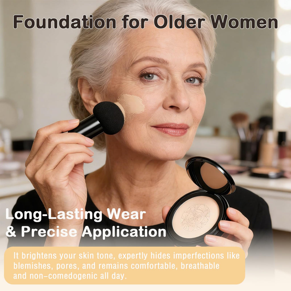 Loobexery Hush Foundation for Mature Skin — Warm Tone Hydrating Cushion CC/BB with Full Coverage