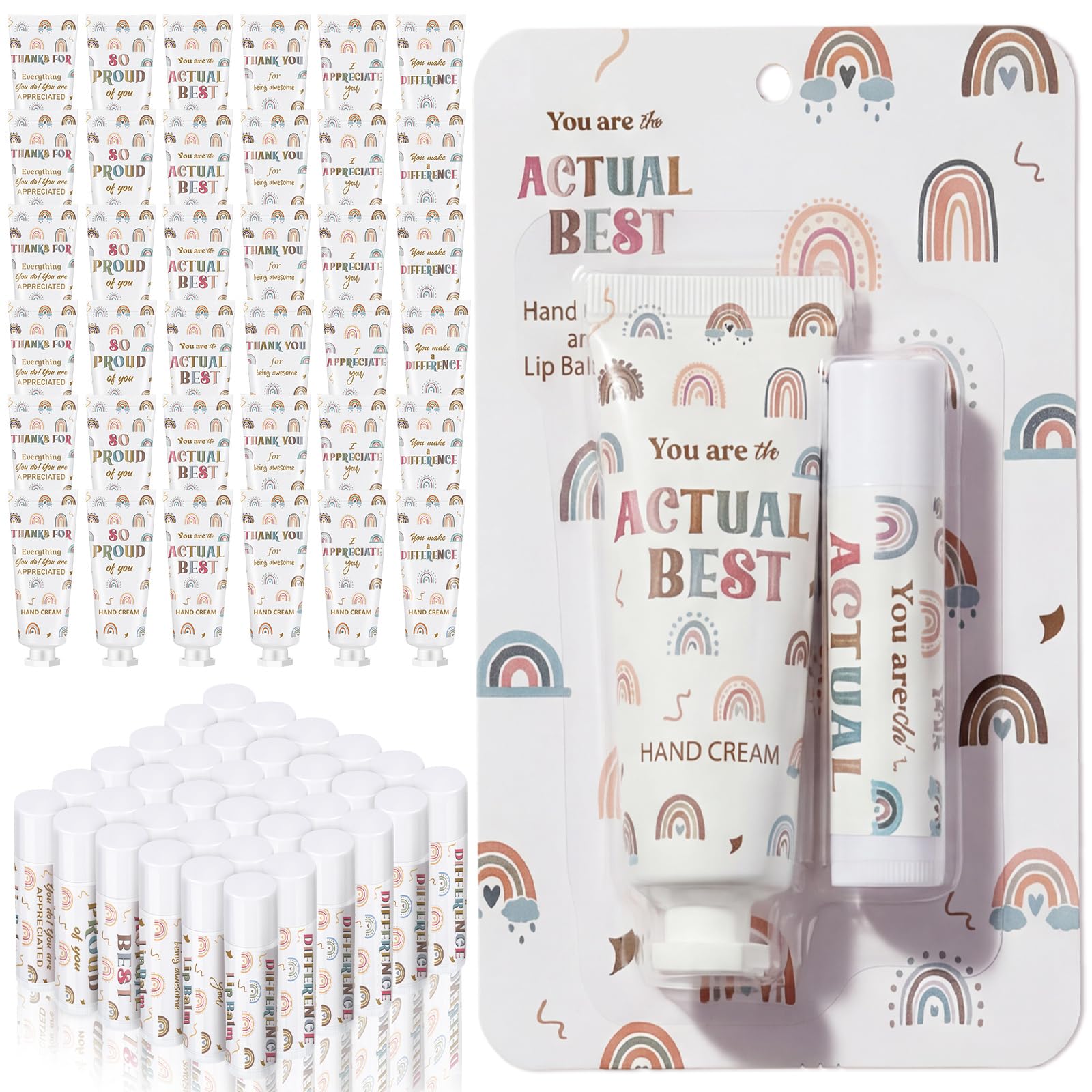 Loopeer 36-Set Bulk Teacher Appreciation Gifts — Boho Rainbow Lip Balm & Hand Cream