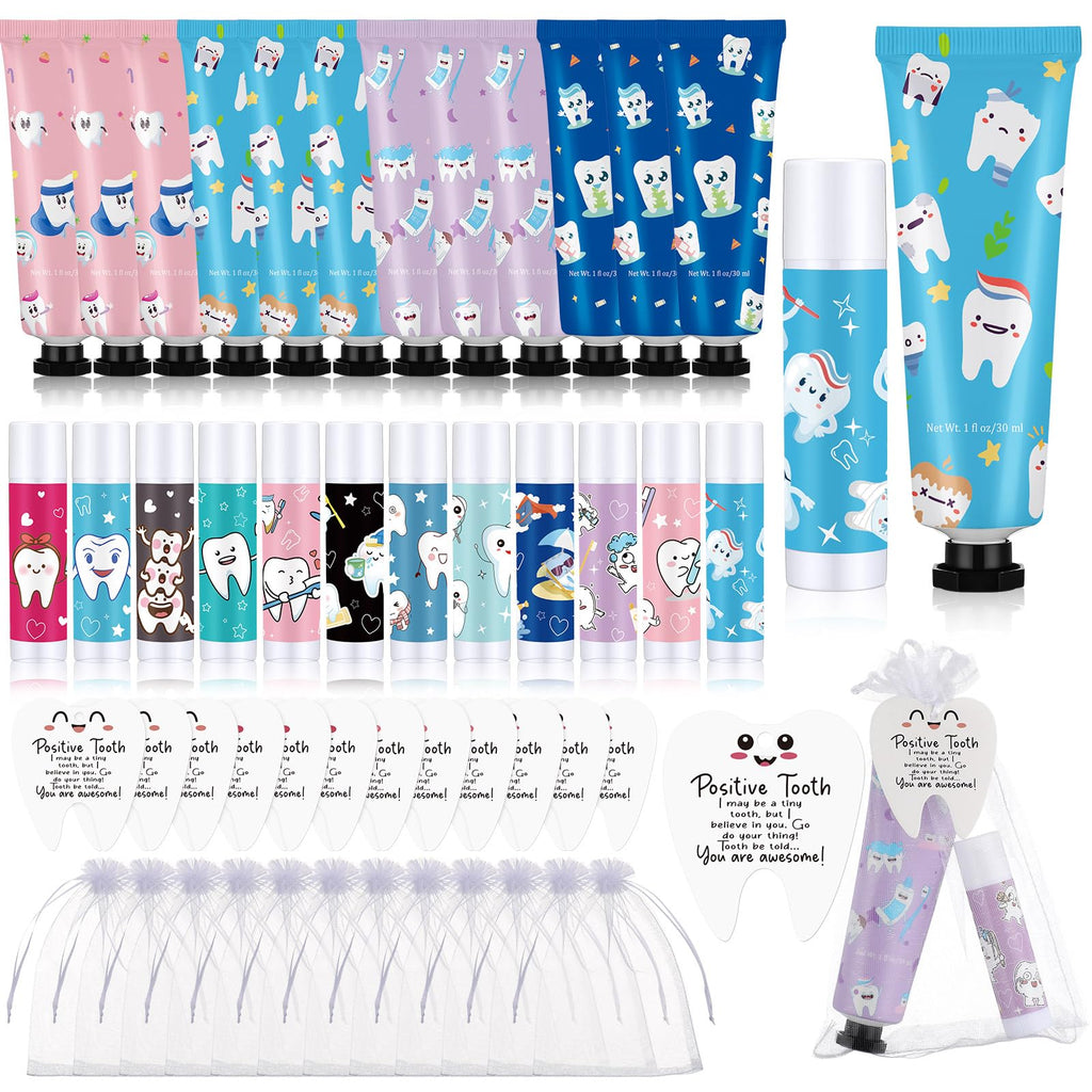 Loopeer 24-Set Dental Hygiene Gift Set — Hand Cream, Lip Balm, Cards & Organza Bags
