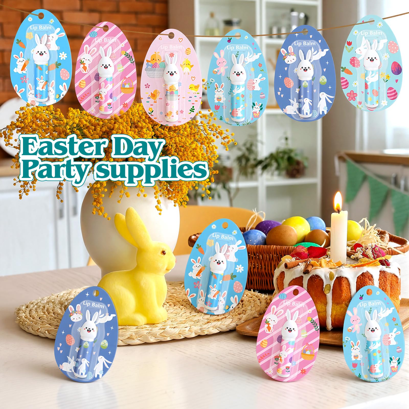 Loopeer 48 Pcs Easter Bunny Beeswax Lip Balm – 0.18 oz Bulk Gift Set for Spring
