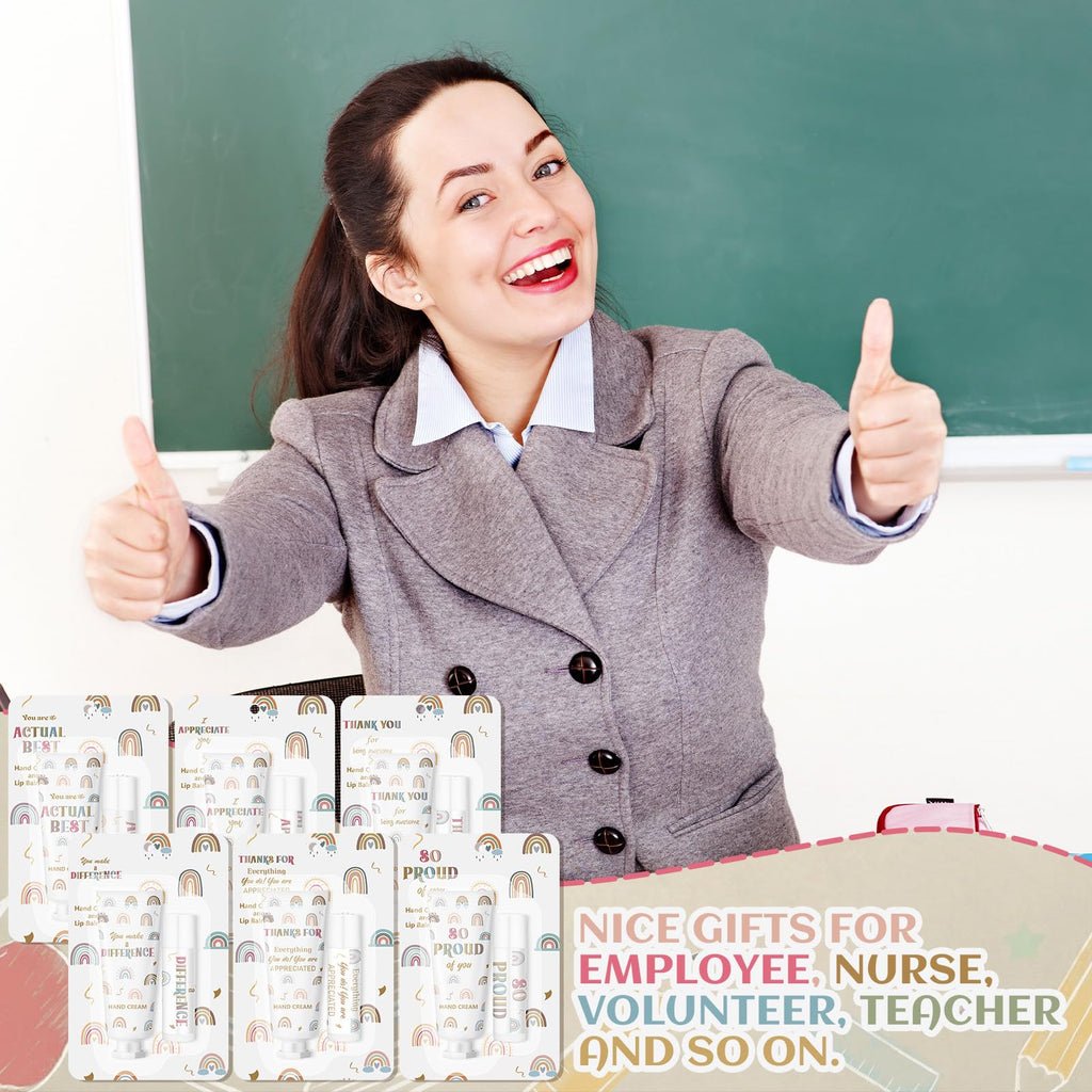 Loopeer 36-Set Bulk Teacher Appreciation Gifts — Boho Rainbow Lip Balm & Hand Cream