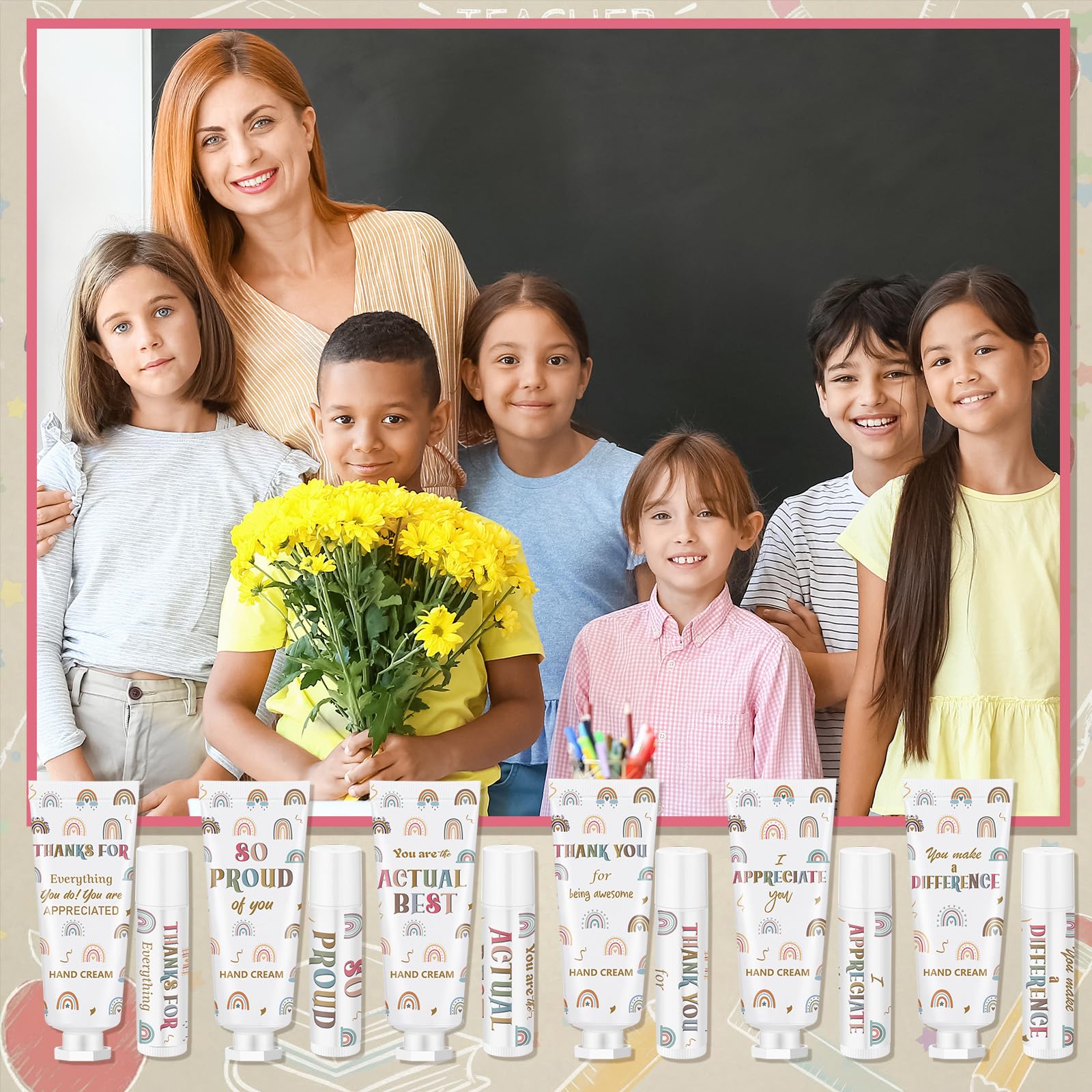 Loopeer 36-Set Bulk Teacher Appreciation Gifts — Boho Rainbow Lip Balm & Hand Cream